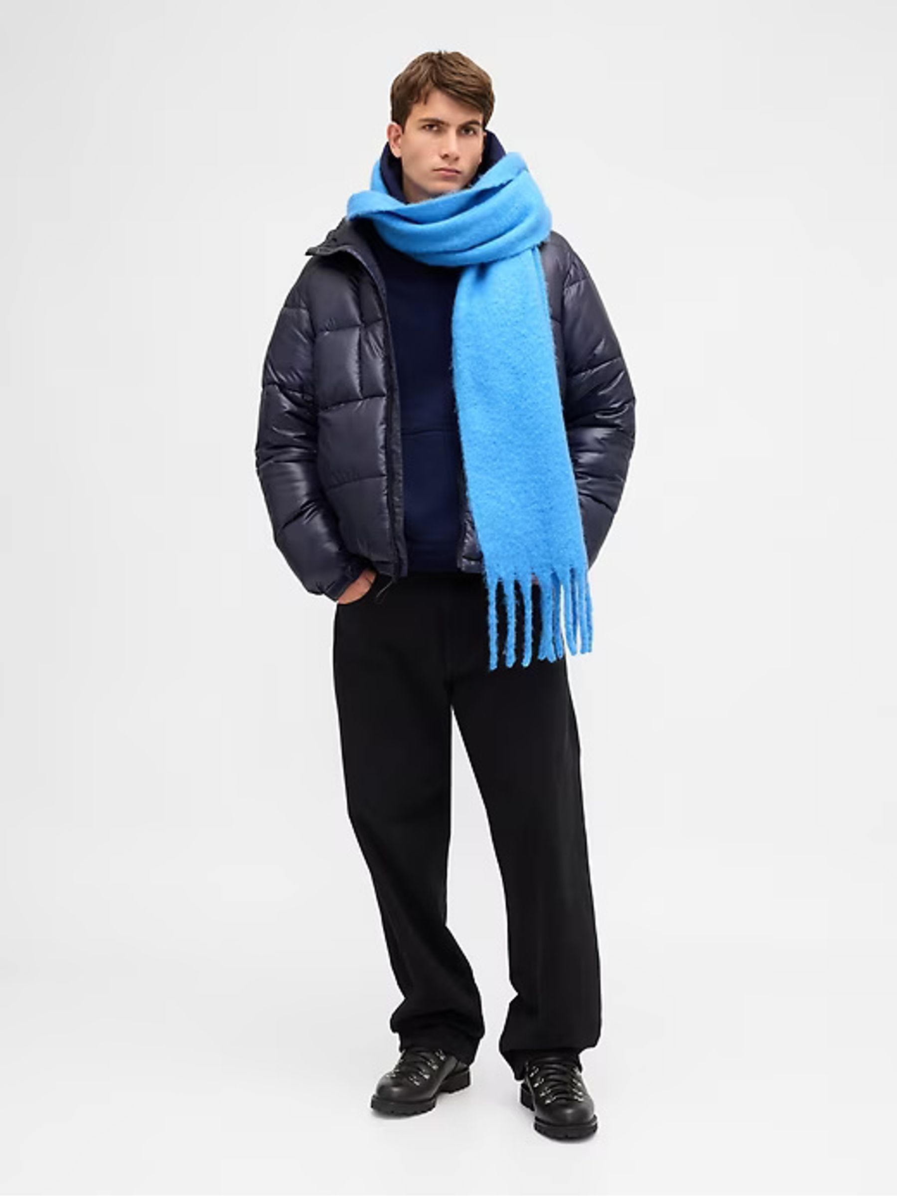 Blue Brushed Fringe Scarf with Wool - Image 3 of 5