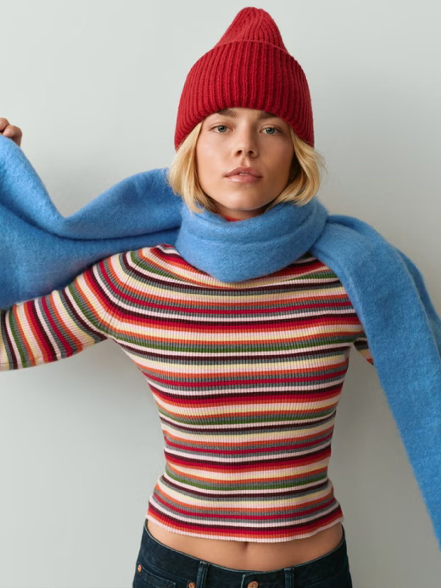 Blue Brushed Fringe Scarf with Wool - Image 4 of 5