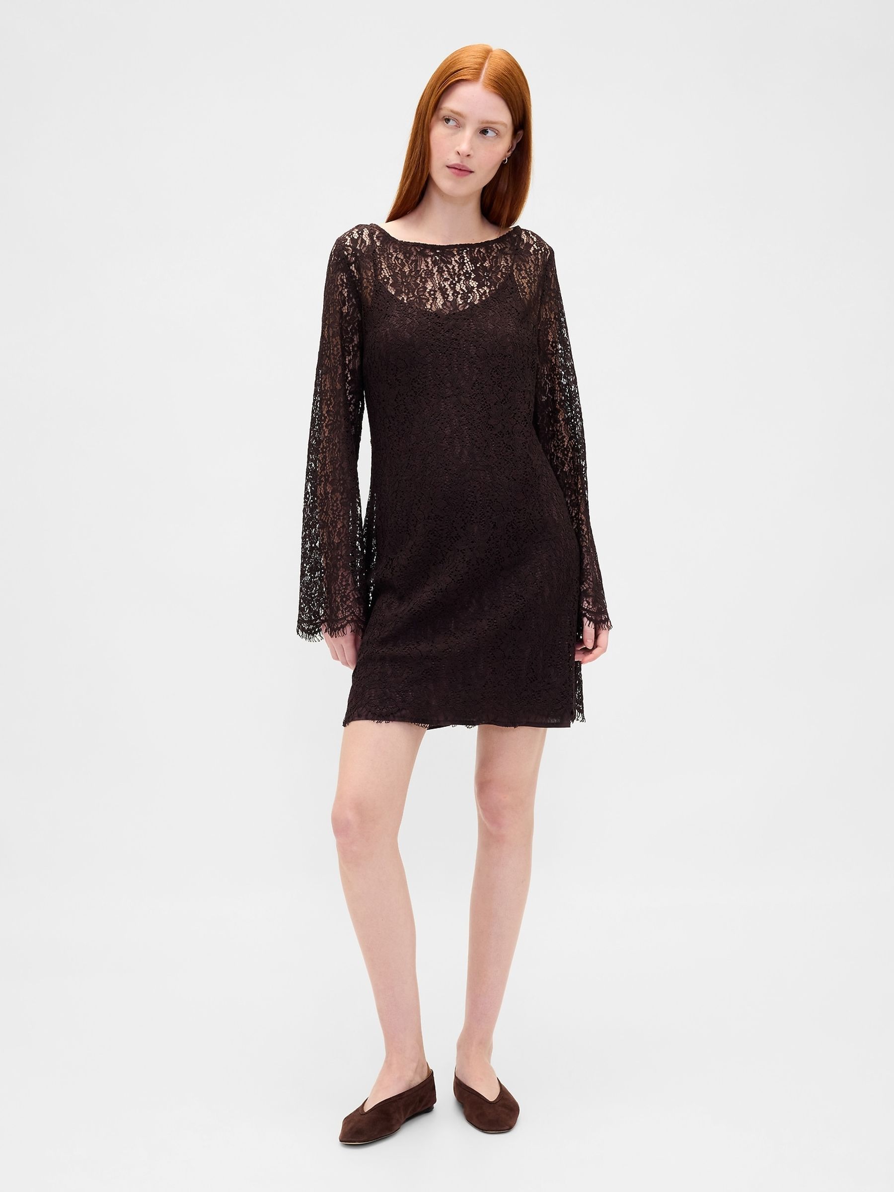 Black Lace Mini Shift Dress - Image 1 of 4