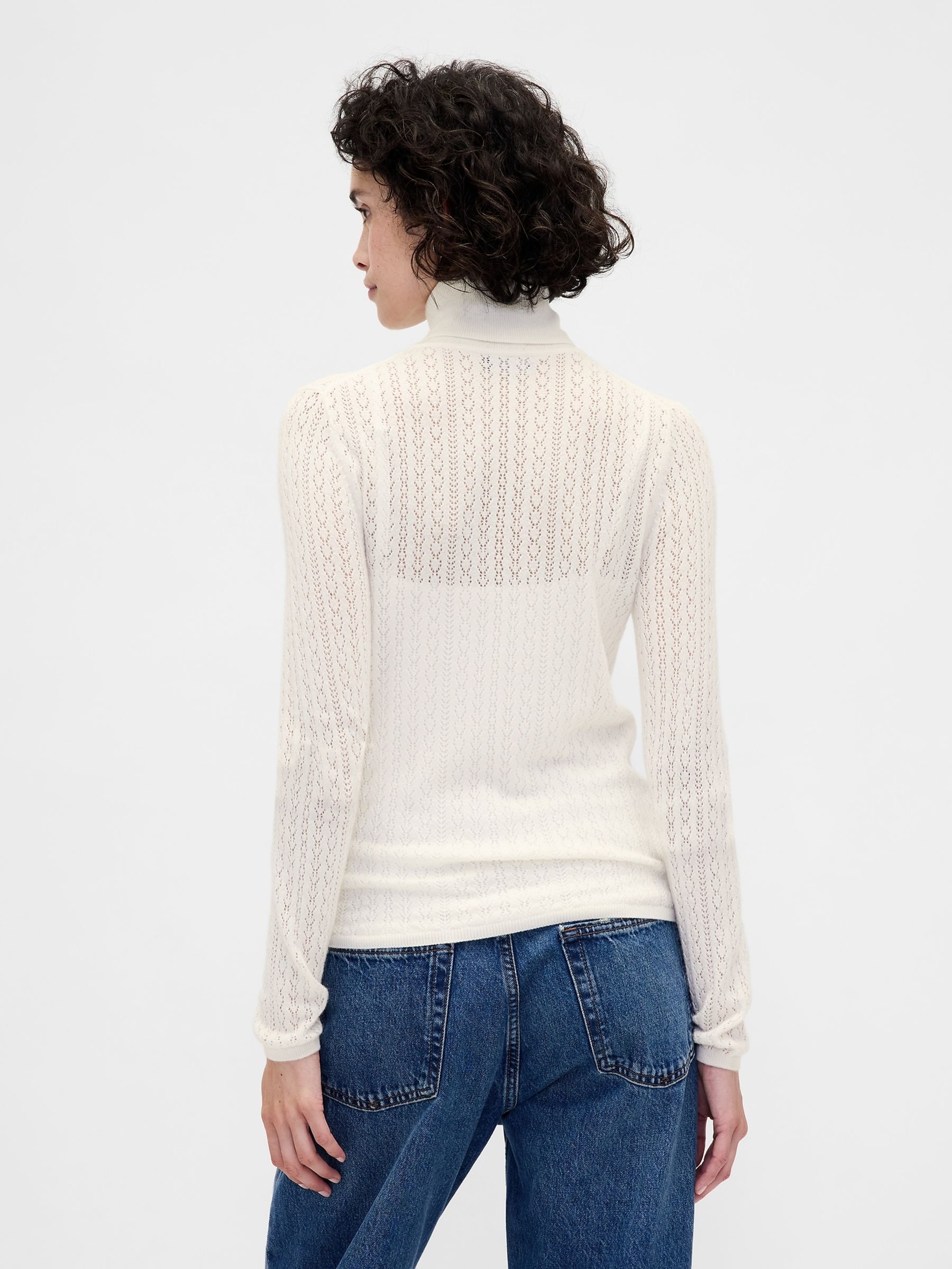 White Pointelle Turtle Neck Jumper - Image 2 of 4