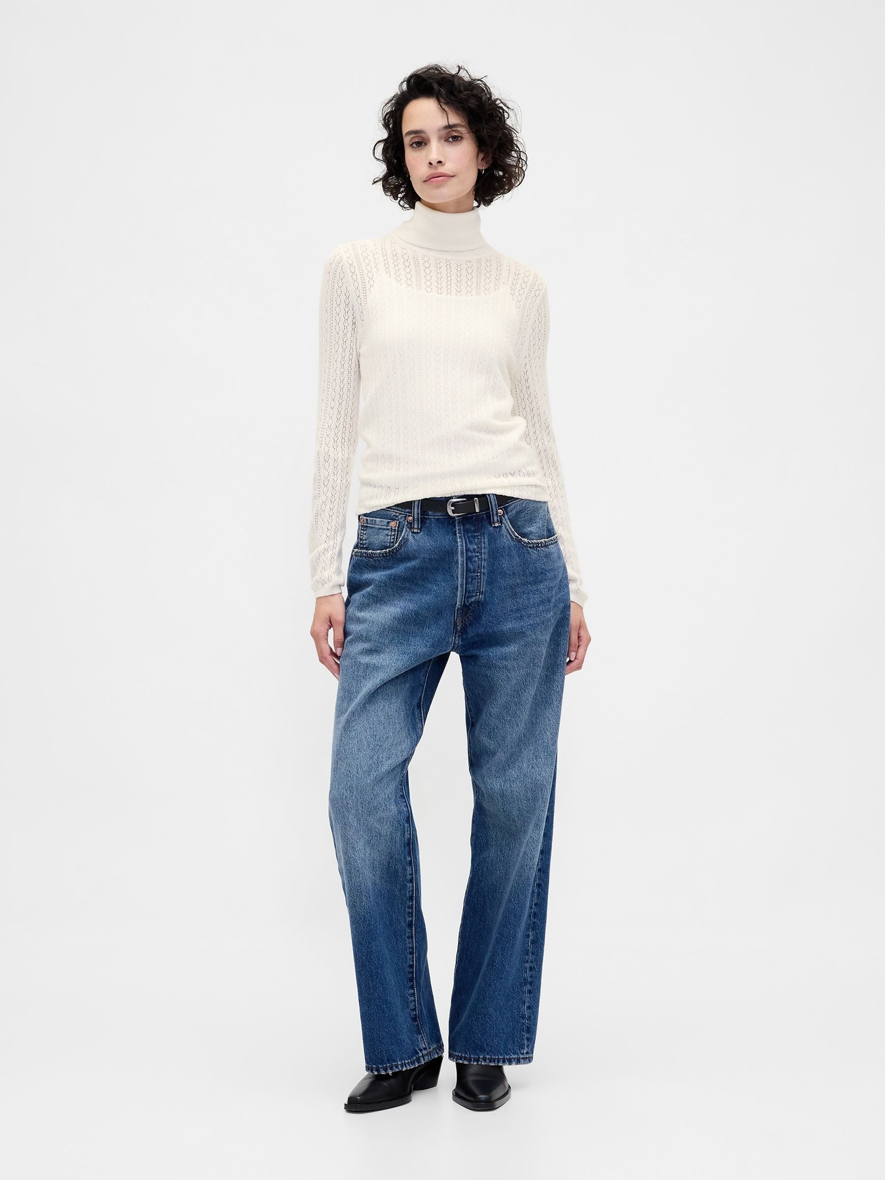 White Pointelle Turtle Neck Jumper - Image 3 of 4
