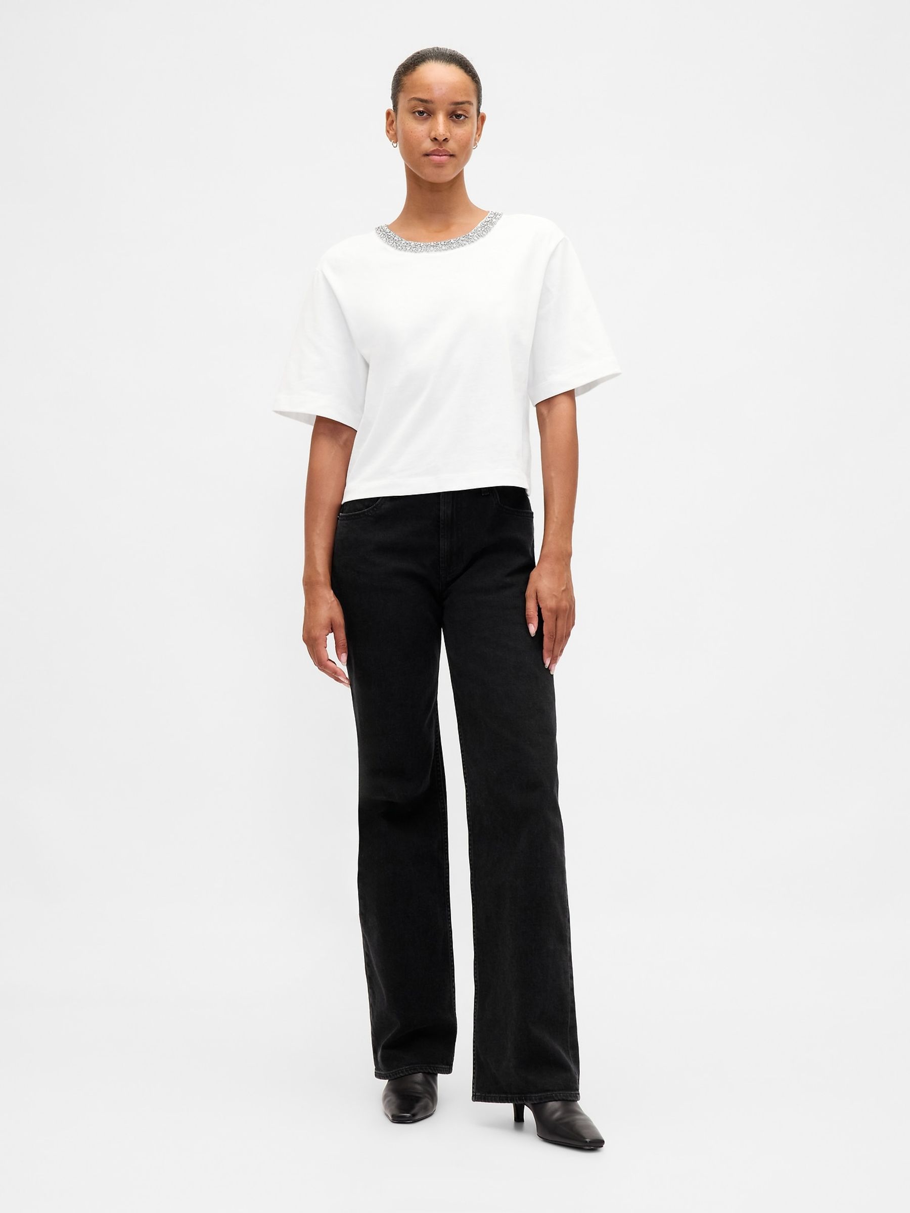 White Heavyweight Jewel-Neck Crop T-Shirt - Image 3 of 4