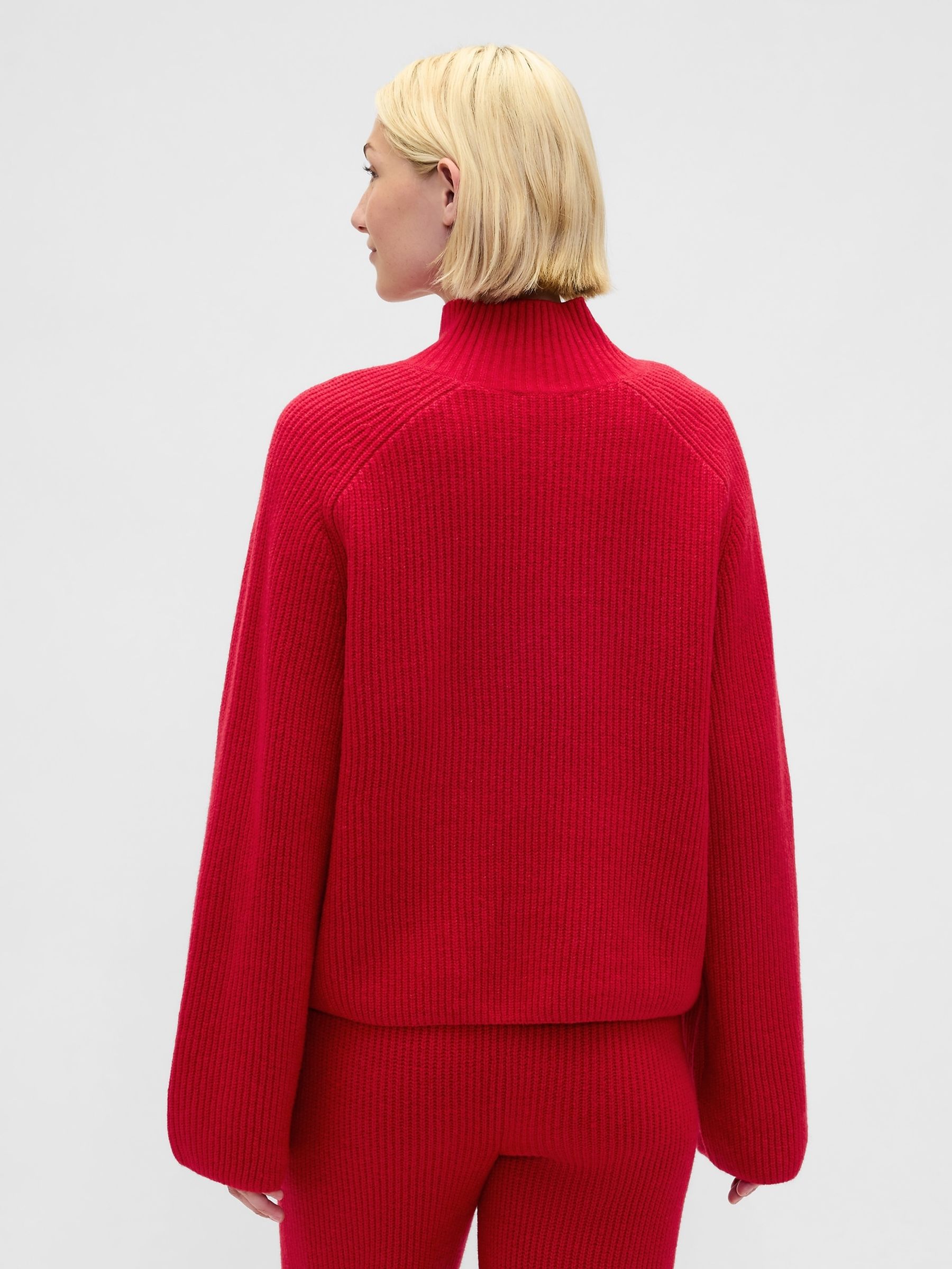Red CashSoft Shaker-Stitch Turtle Neck Jumper - Image 2 of 5 Red CashSoft Shaker-Stitch Turtle Neck Jumper - Image 2 of 5