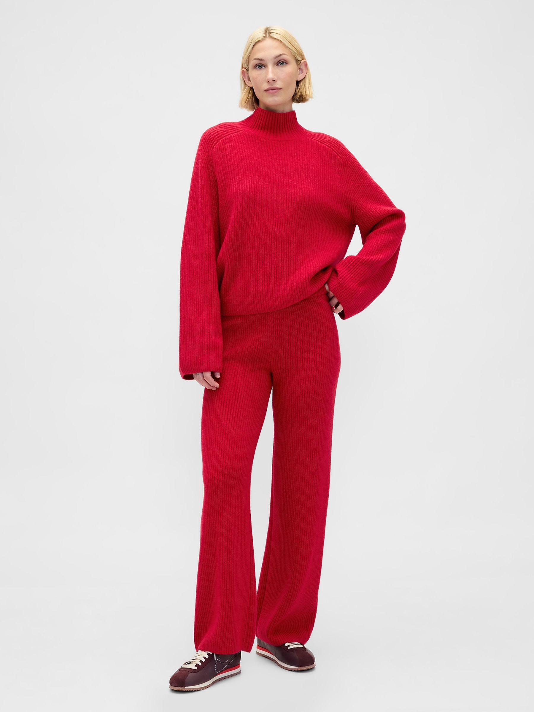 Red CashSoft Shaker-Stitch Turtle Neck Jumper - Image 3 of 5