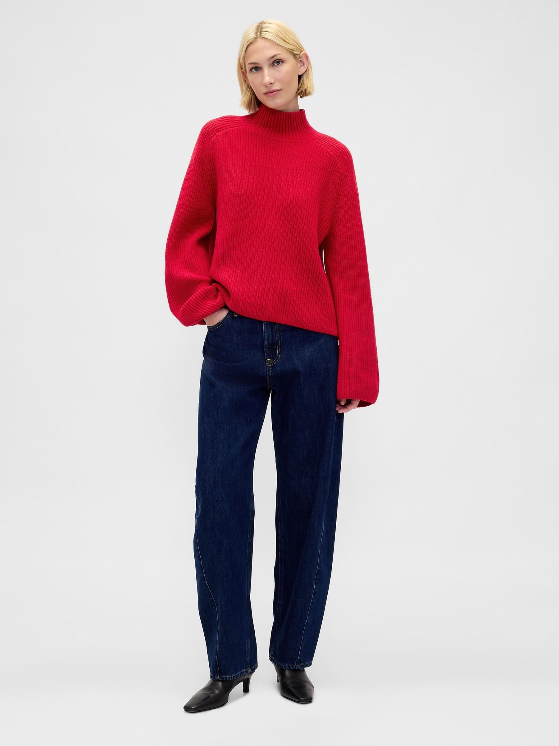 Red CashSoft Shaker-Stitch Turtle Neck Jumper - Image 4 of 5