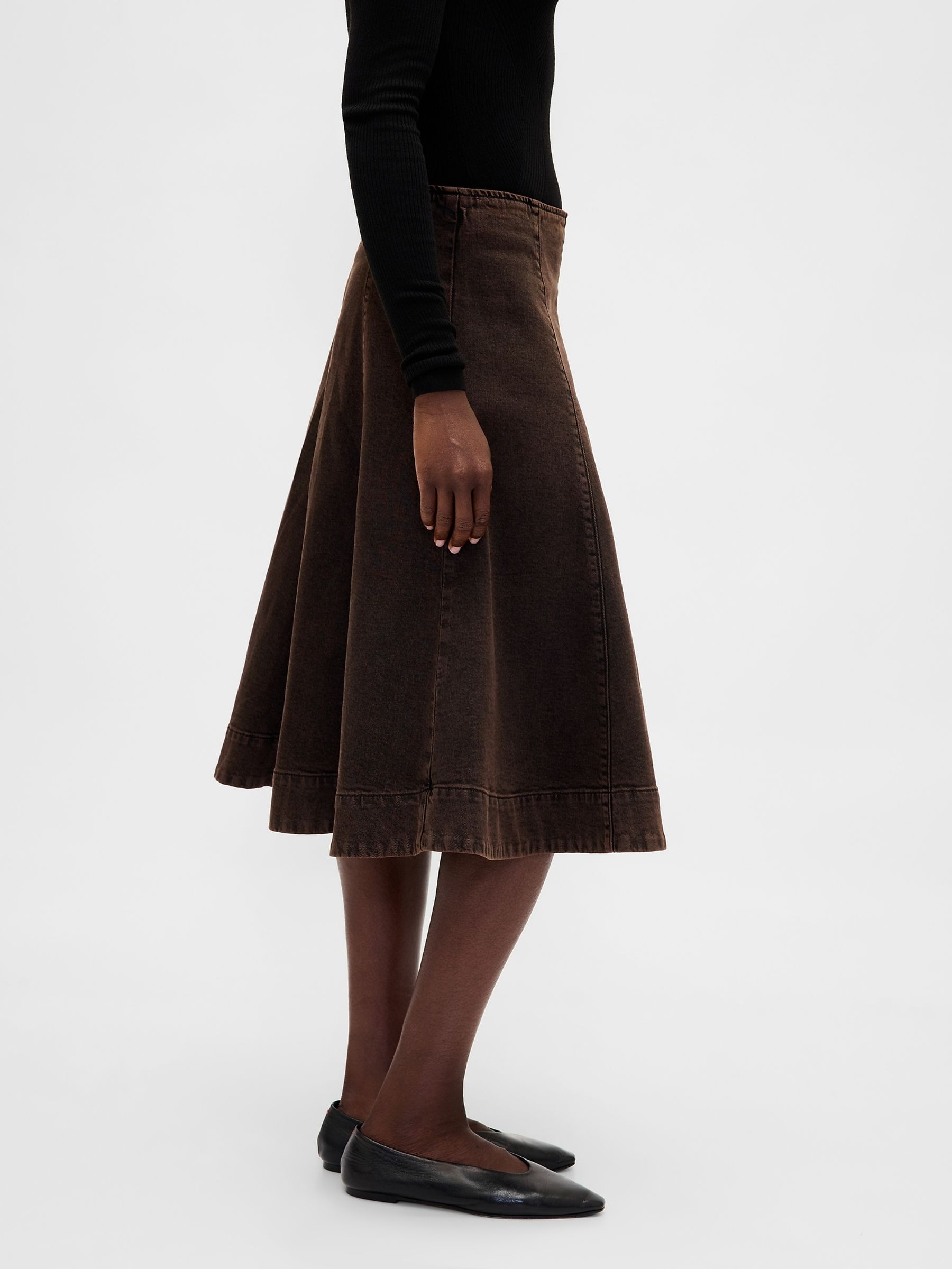 Brown Denim Tulip Midi Skirt - Image 3 of 4