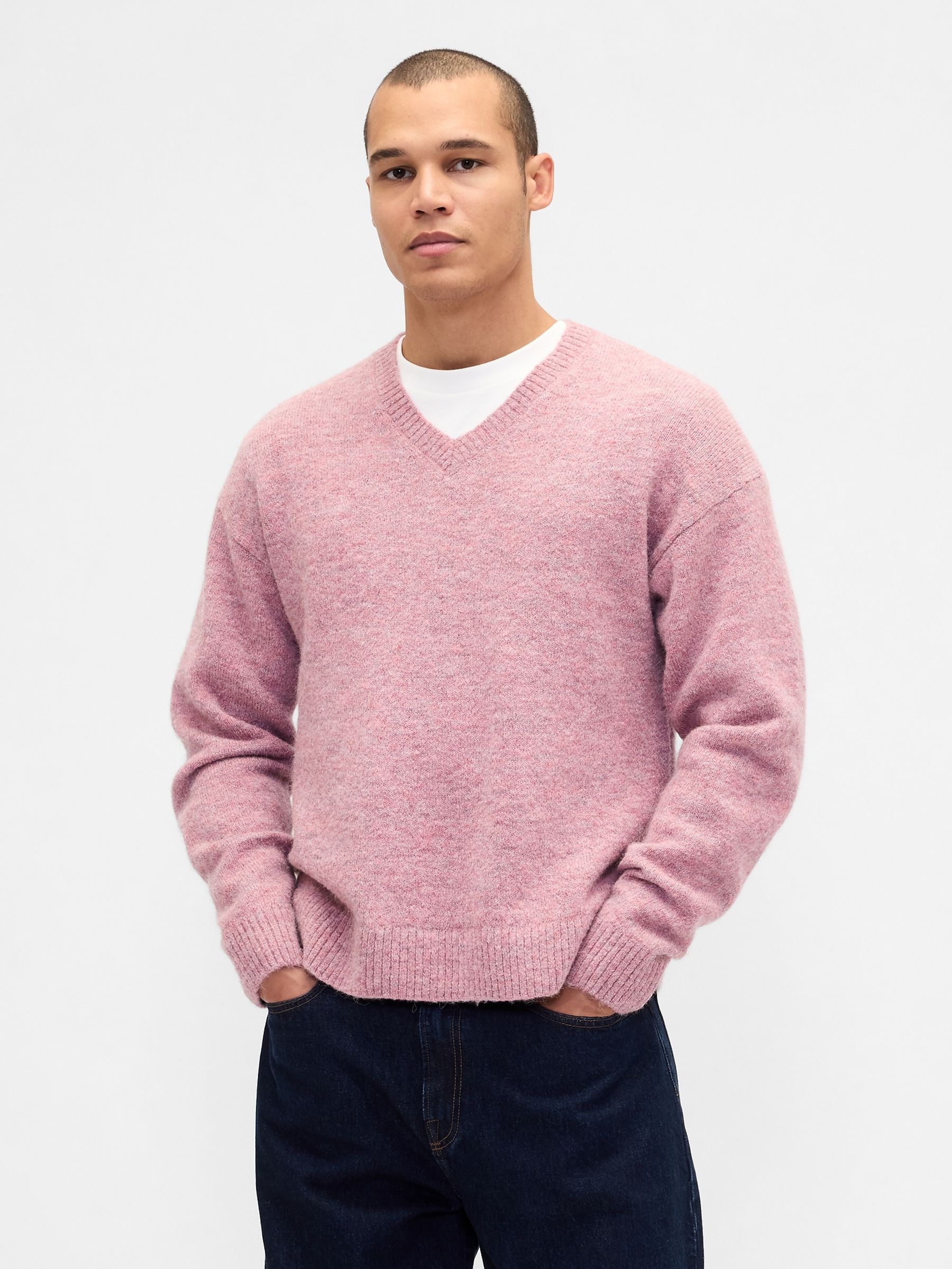 Pink Relaxed V-Neck Boxy Jumper - Image 1 of 4