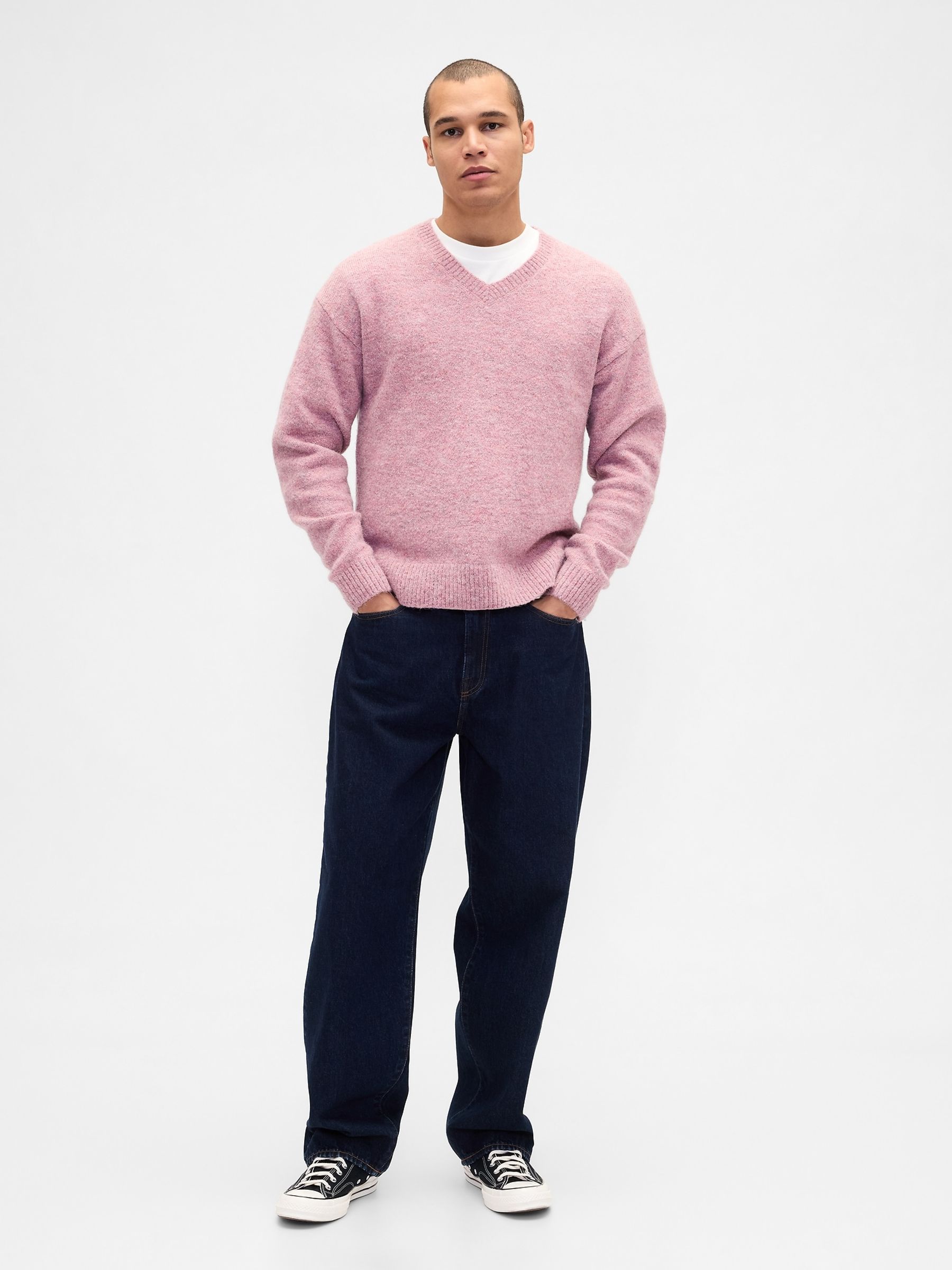 Pink Relaxed V-Neck Boxy Jumper - Image 3 of 4