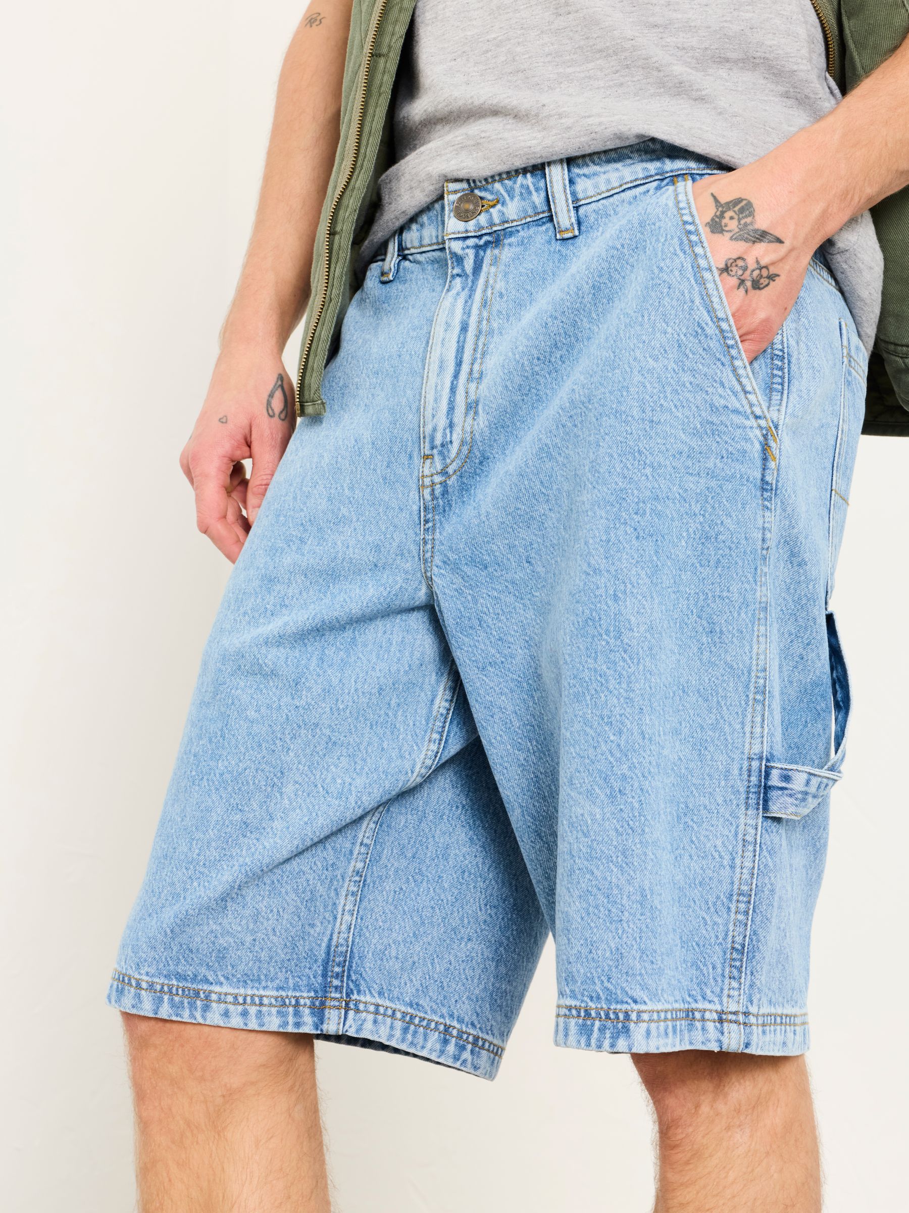 Light Blue Denim Loose Fit Denim Shorts - Image 3 of 3