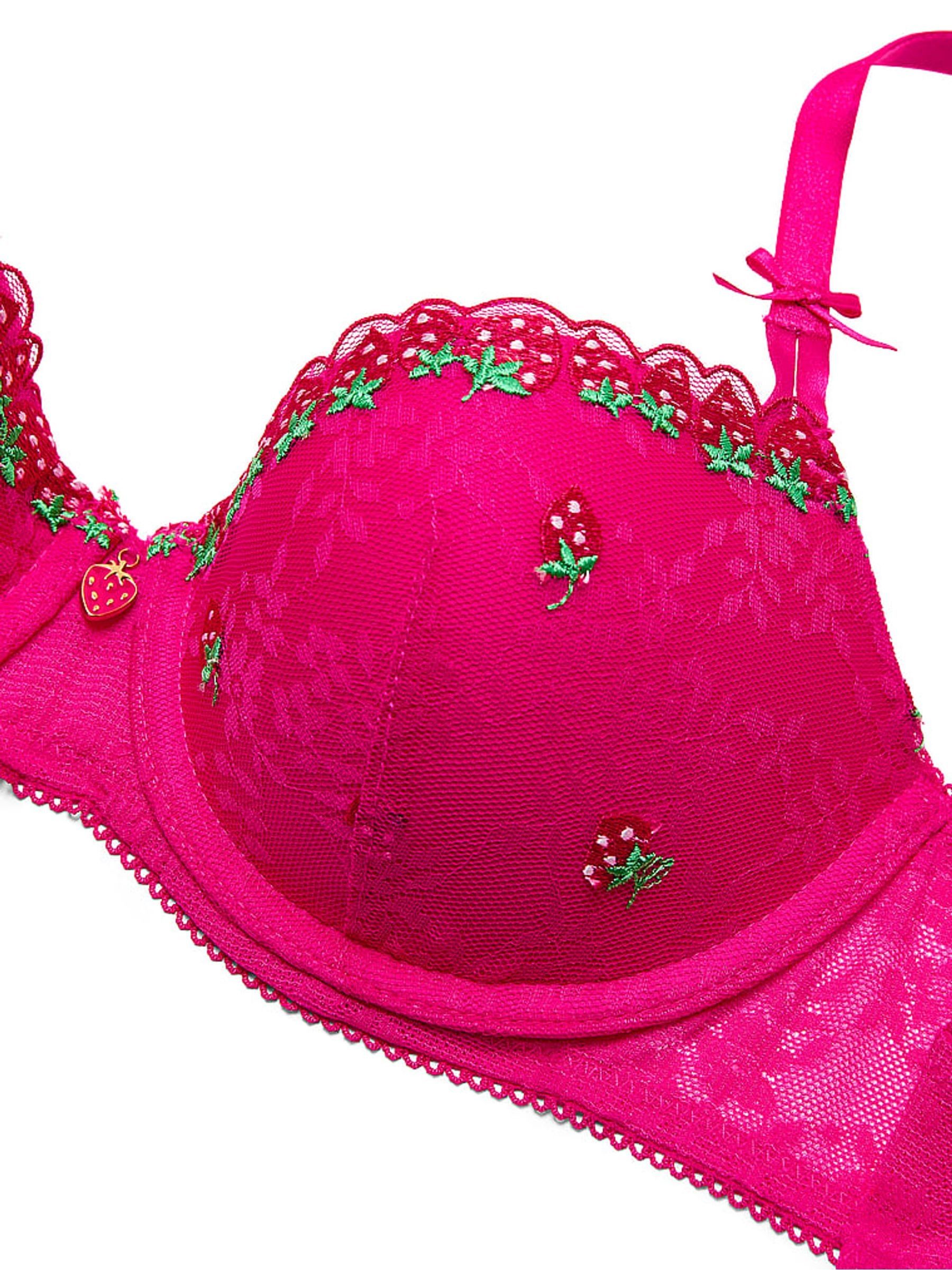 Hot Stuff Pink Lightly Lined Strawberry Embroidery Bra - Image 3 of 3