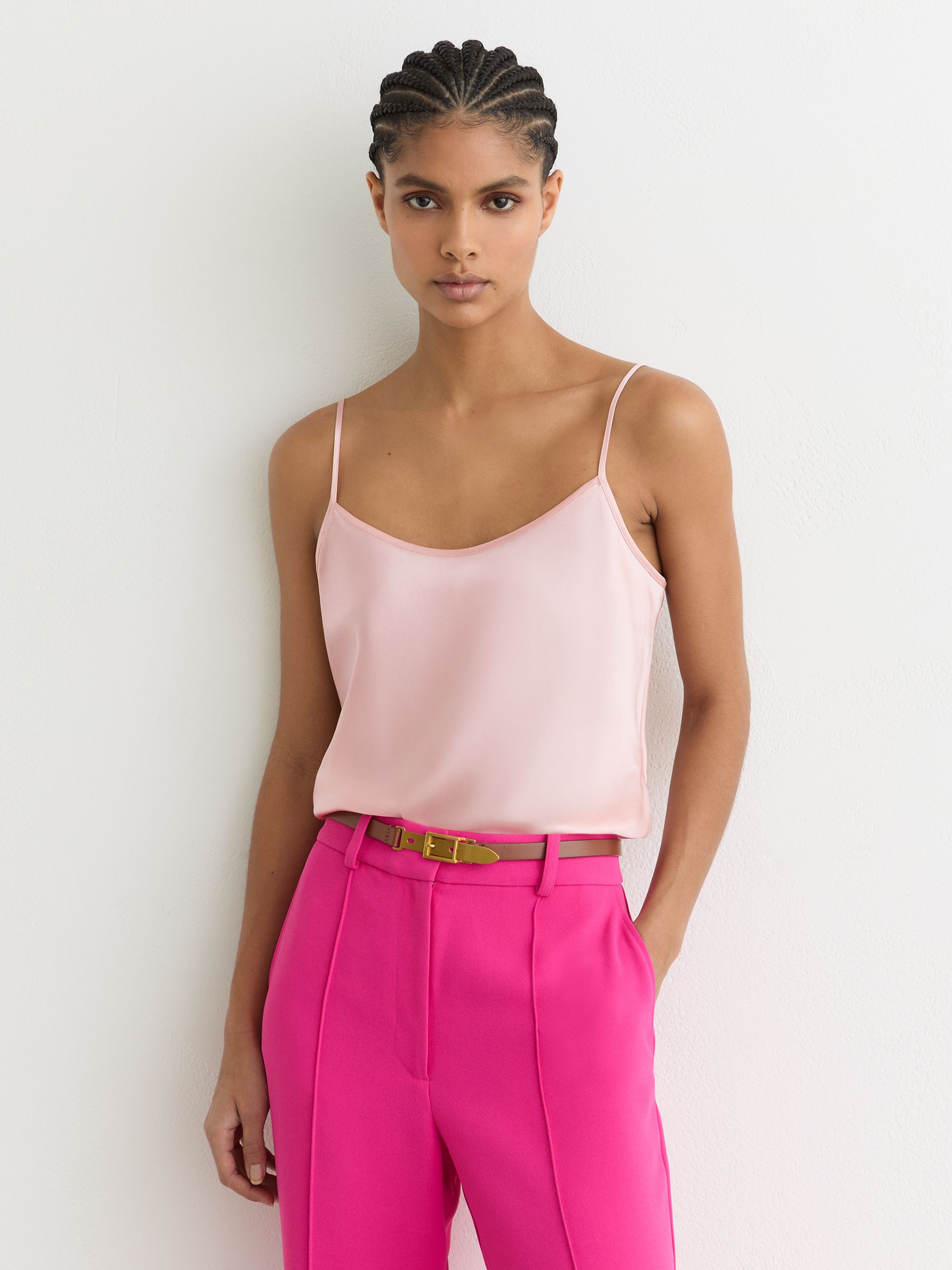 Silk Cami Top in Pink - Image 1 of 6