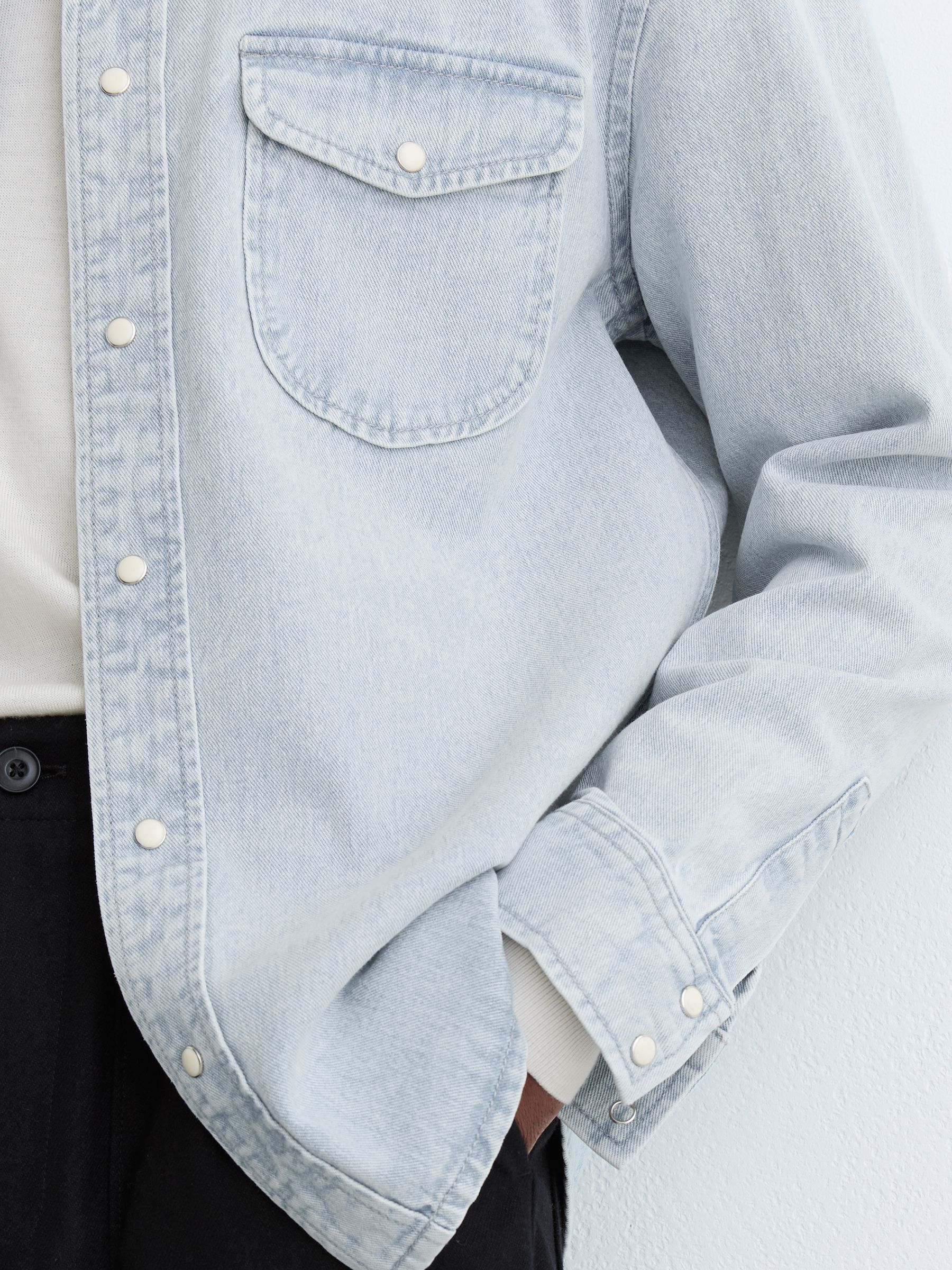 Washed Denim Western Overshirt in Light Acid Blue Wash - image 5