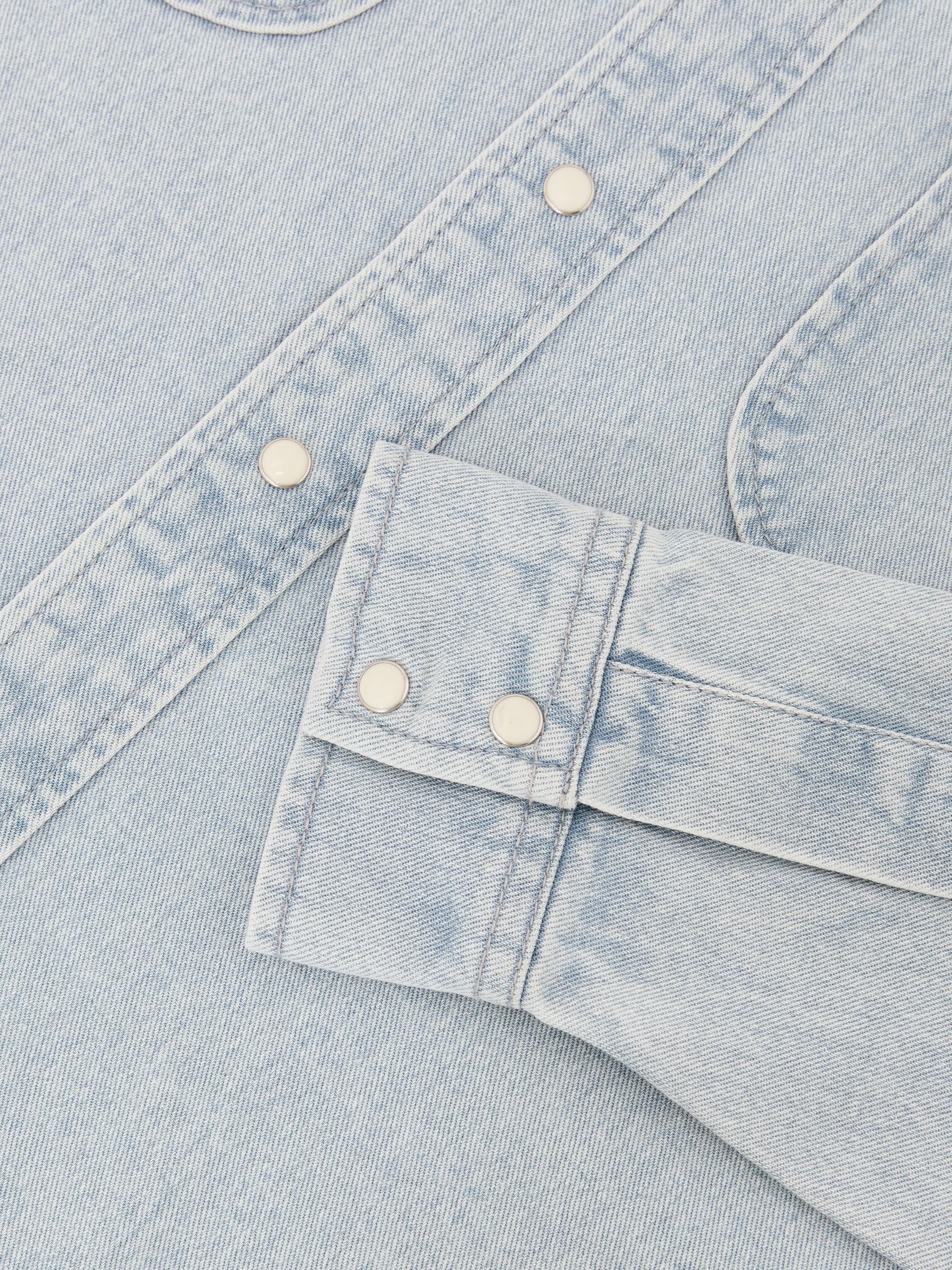 Washed Denim Western Overshirt in Light Acid Blue Wash - Image 6 of 6