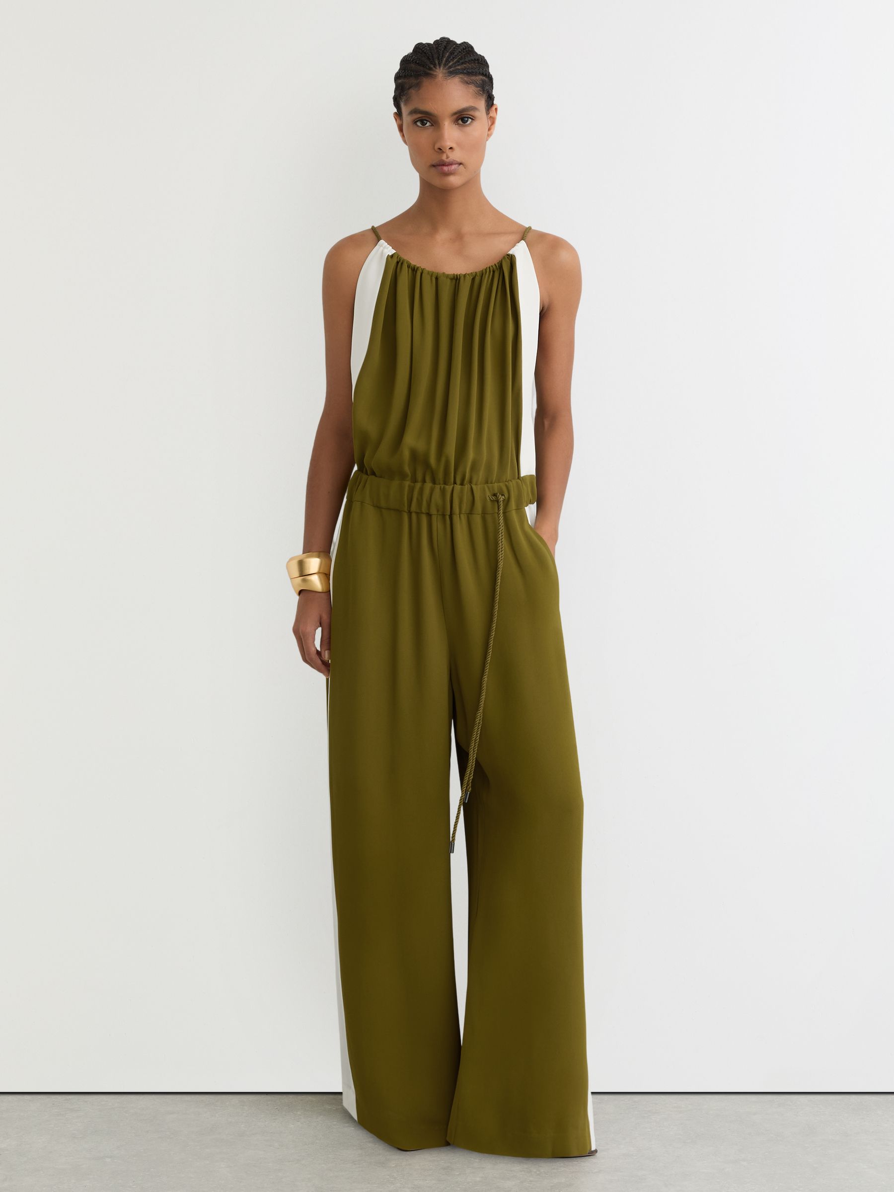 Colourblock Gathered Wide-leg Jumpsuit
