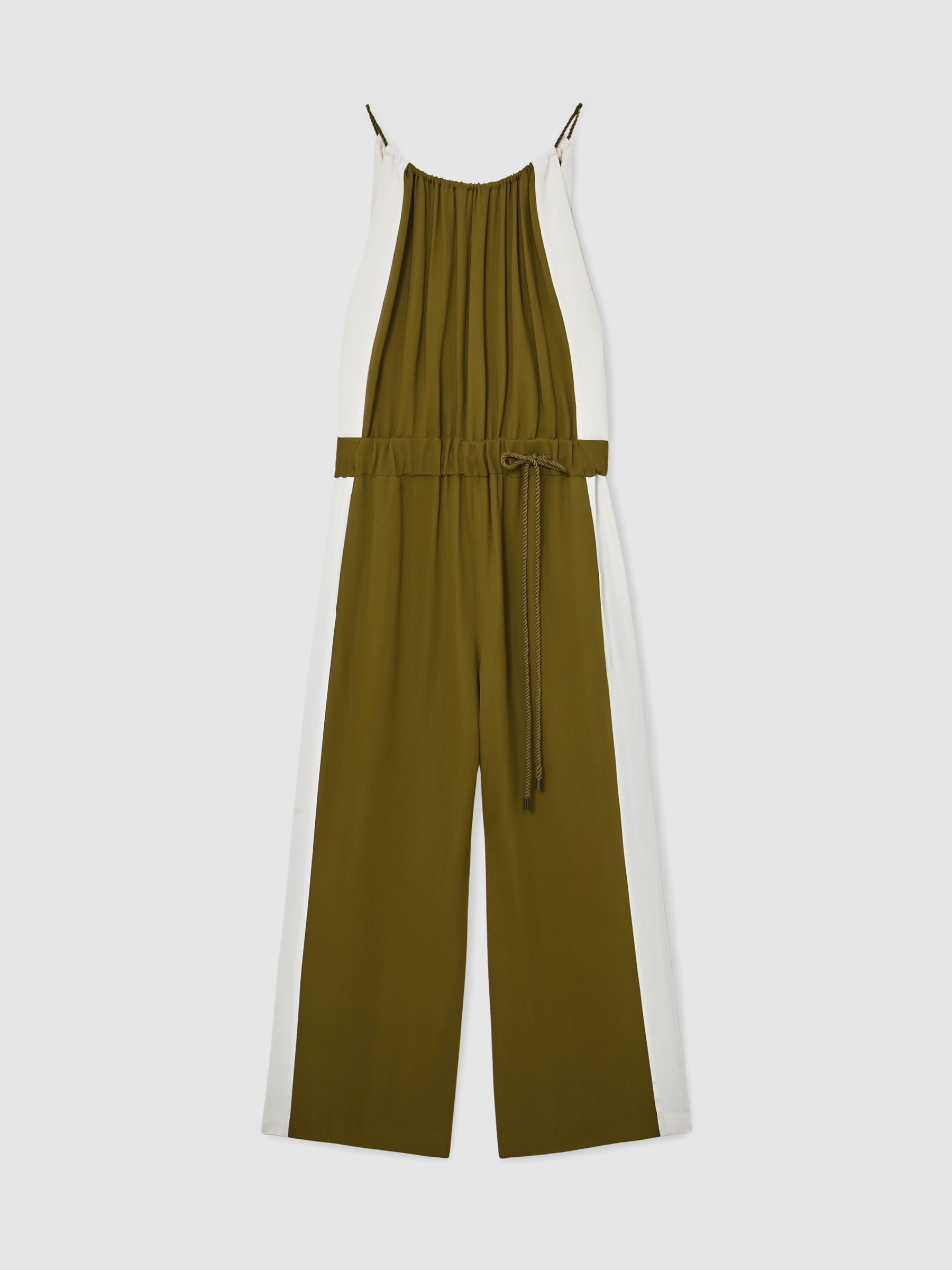 Colourblock Gathered Wide-Leg Jumpsuit in Green/Cream - Image 2 of 7