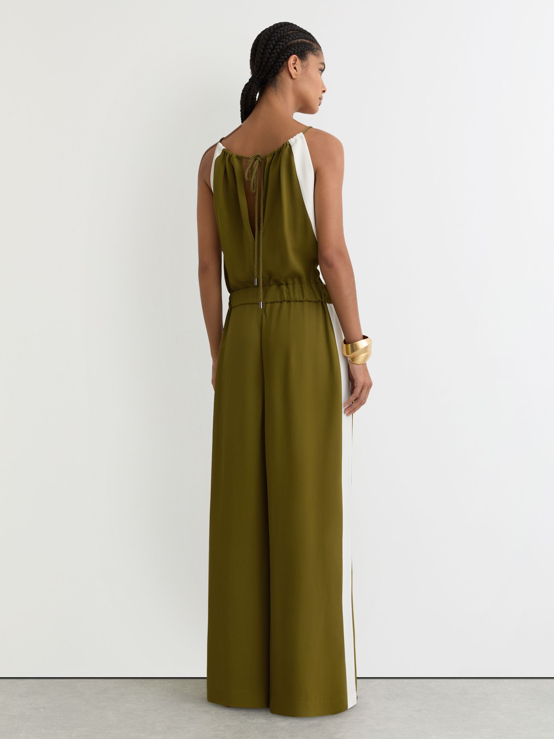 Colourblock Gathered Wide-Leg Jumpsuit in Green/Cream - Image 5 of 7