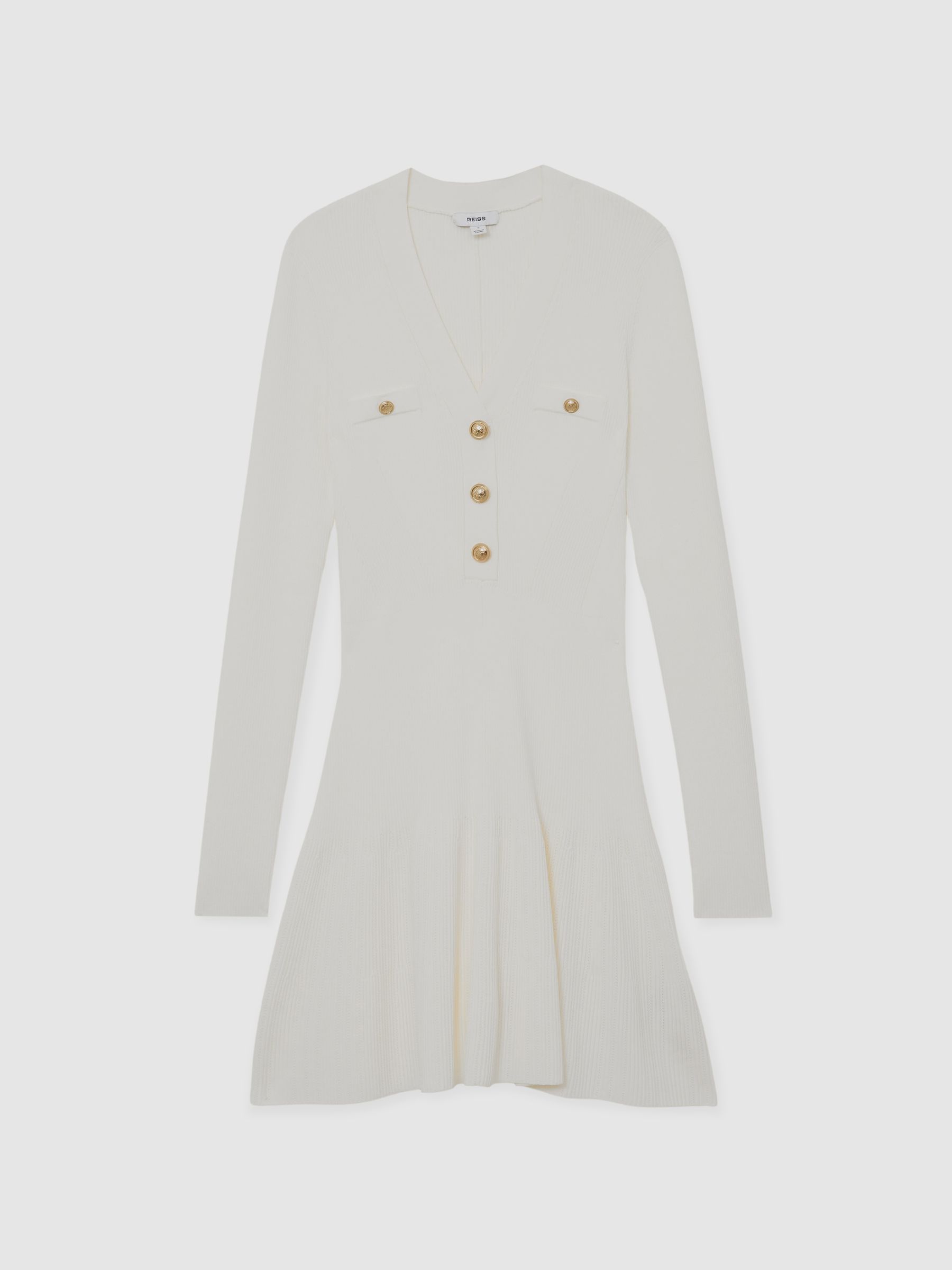 Knitted Button-Detail Mini Dress in Ivory - image 1
