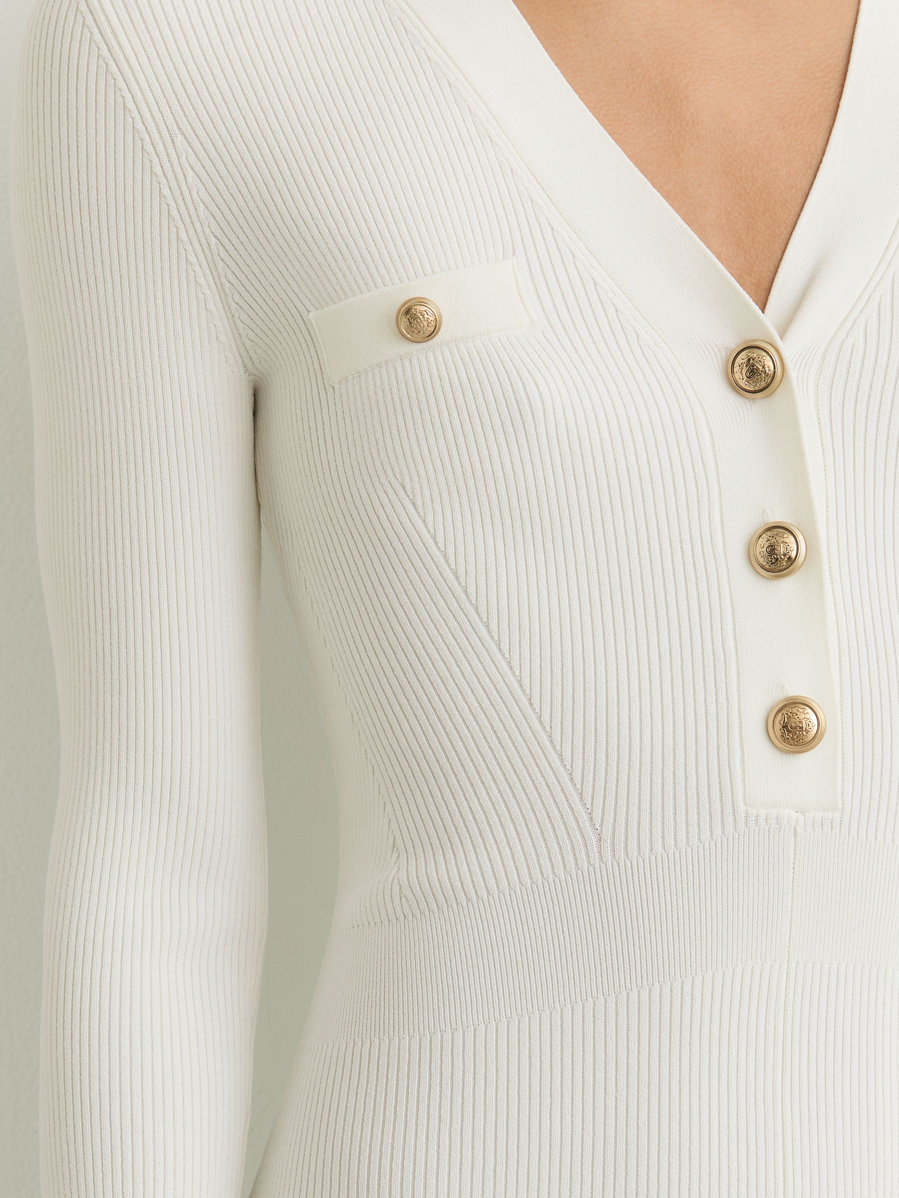 Knitted Button-Detail Mini Dress in Ivory - image 5
