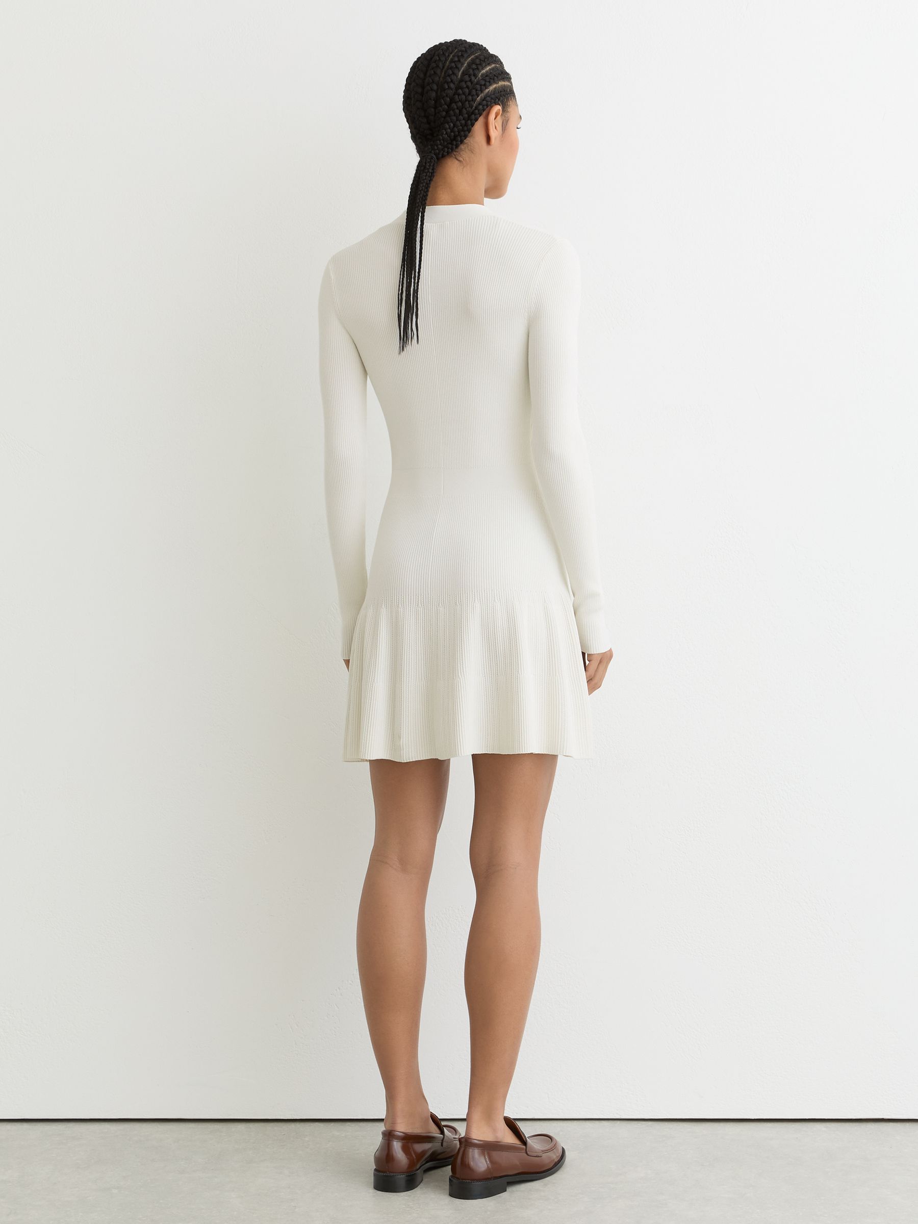 Knitted Button-Detail Mini Dress in Ivory - image 4