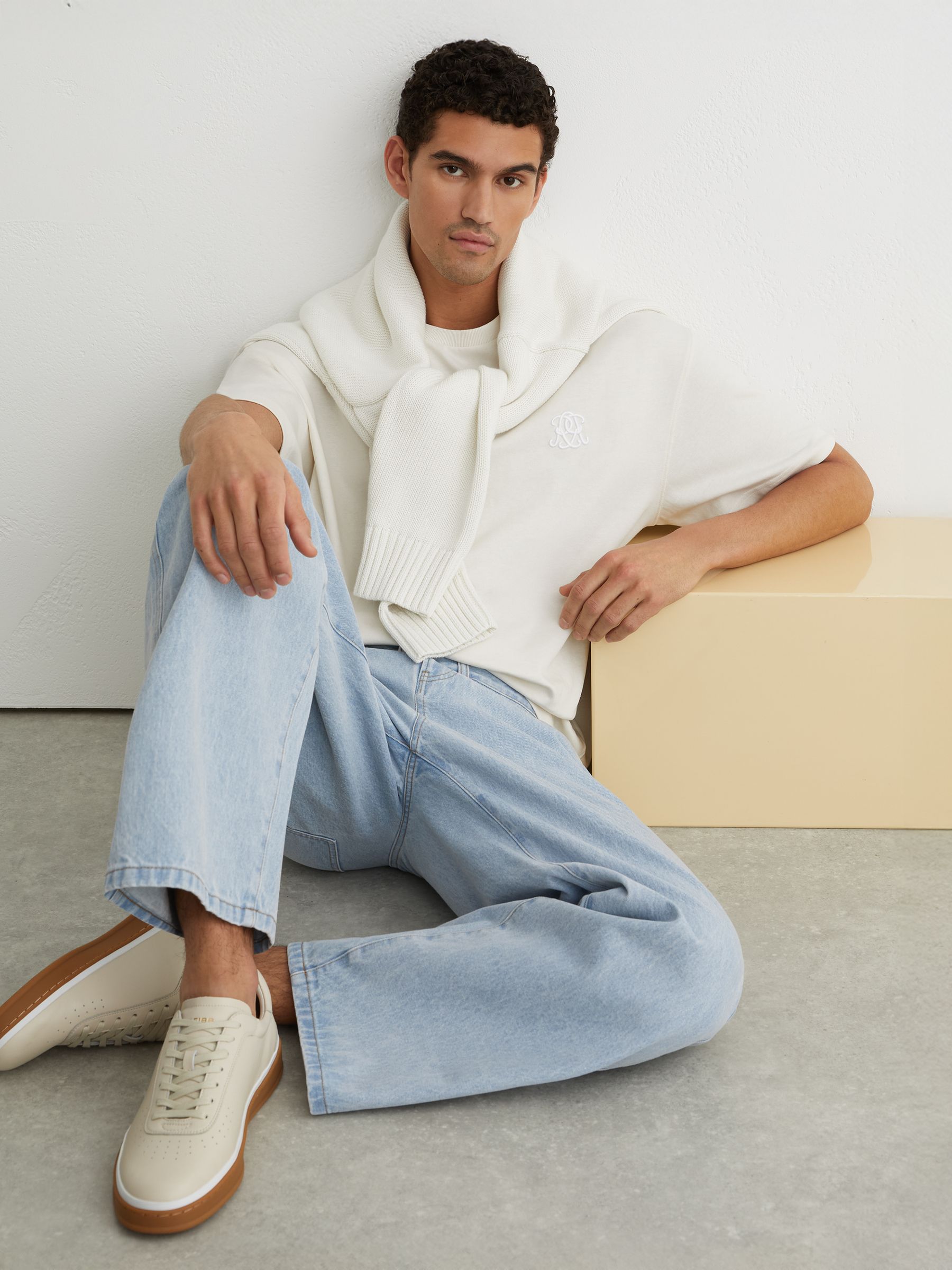 Monogram Relaxed-Fit Jeans in Light Wash Blue - image 5