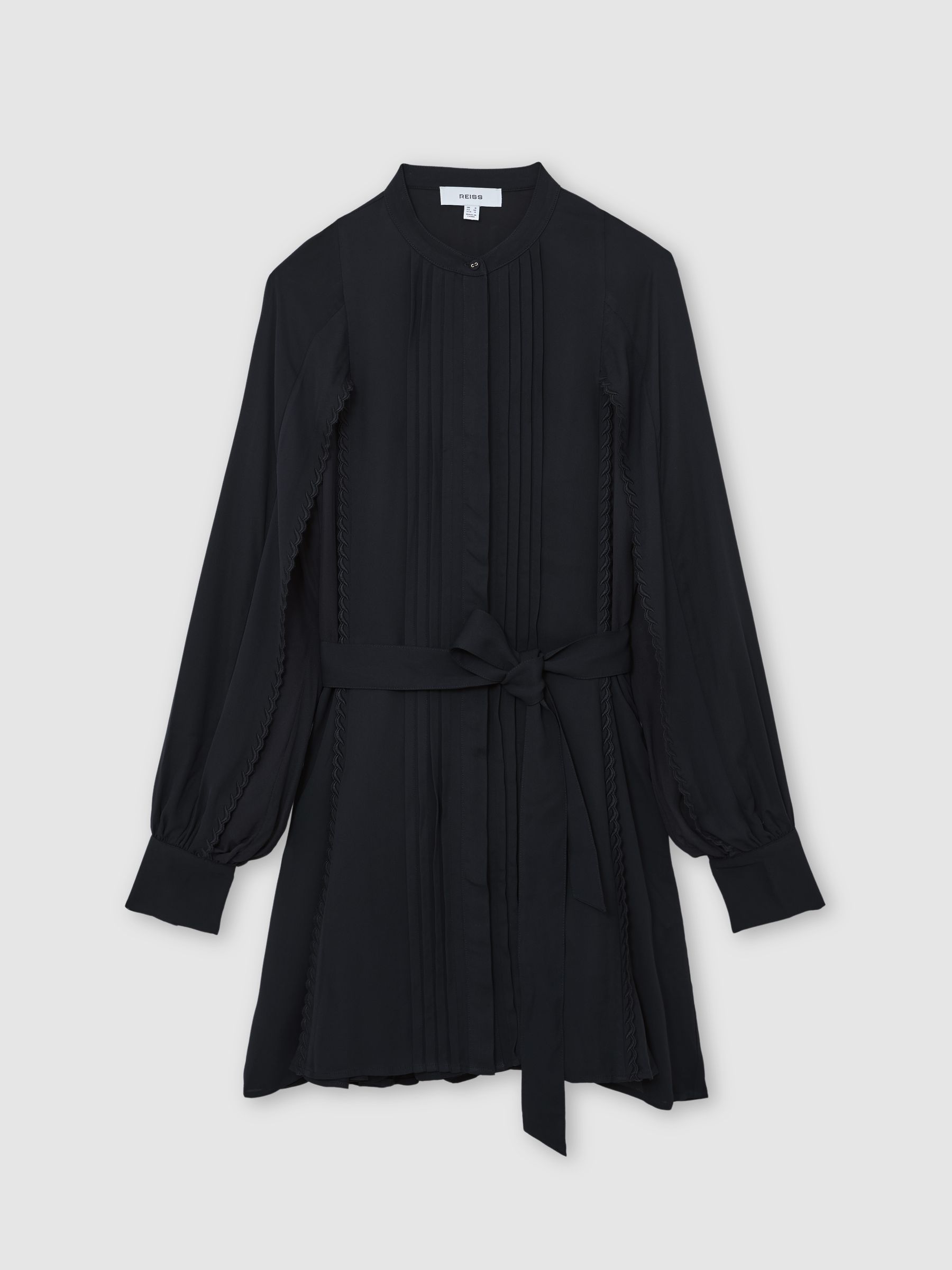Embroidered-Trim Belted Mini Dress in Navy - image 1