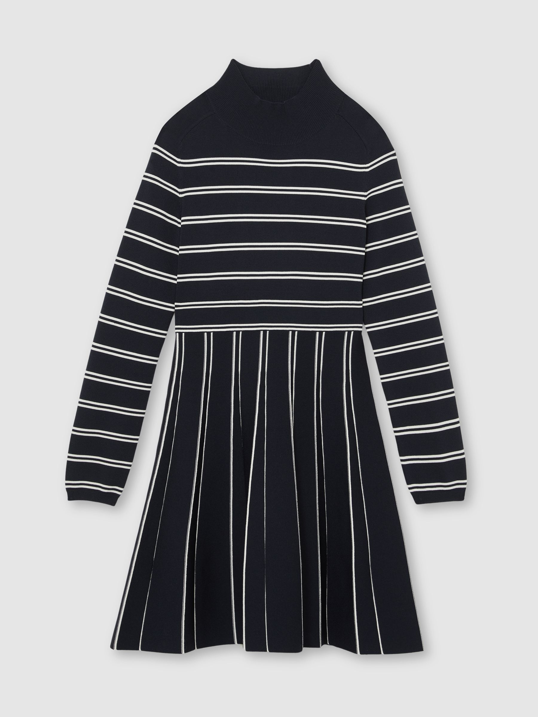 Stripe Knitted Skater Dress in Navy/Ivory - Image 2 of 4