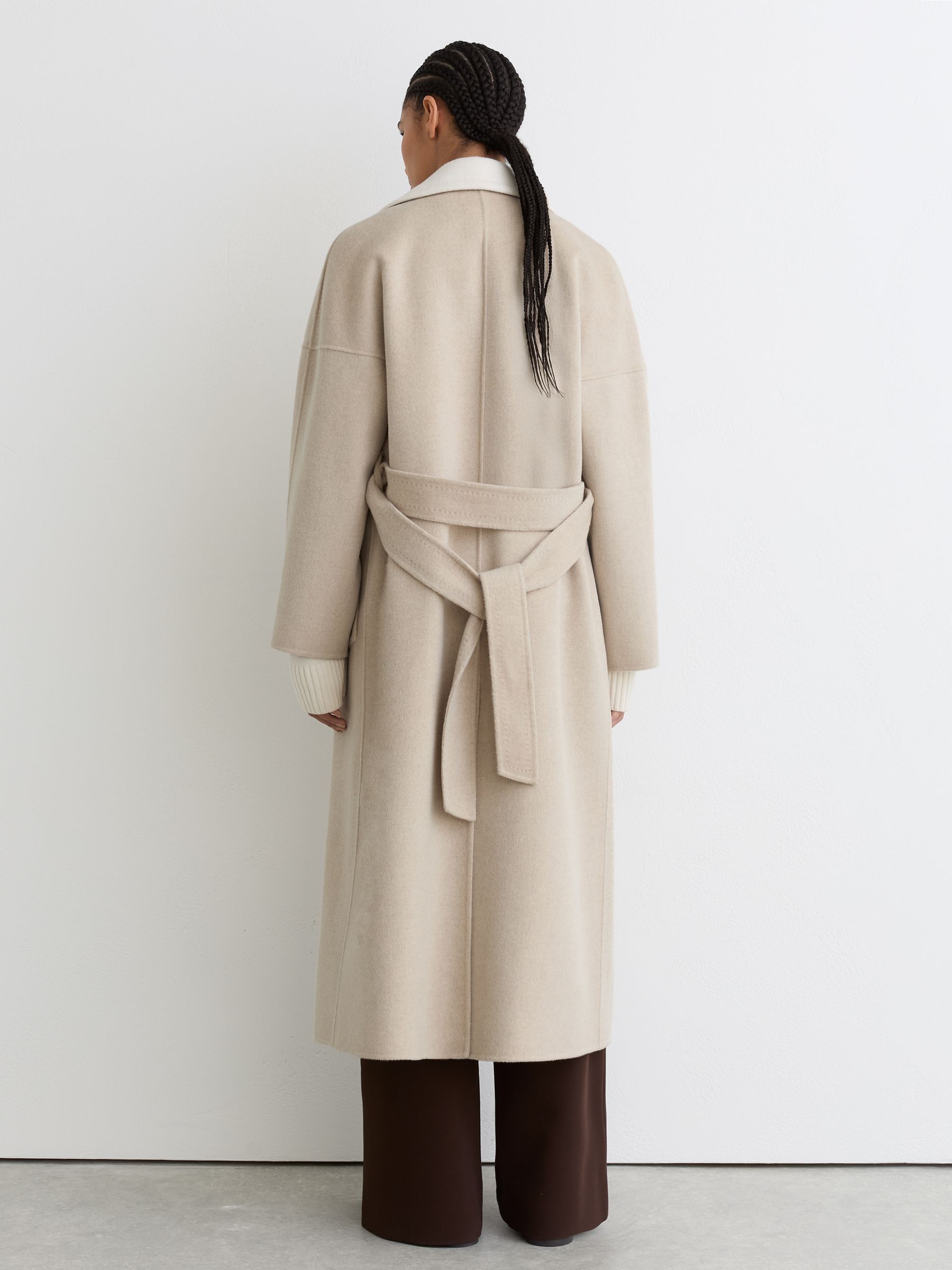 Wool Blindseam Contrast-Lapel Coat in Neutral - image 4