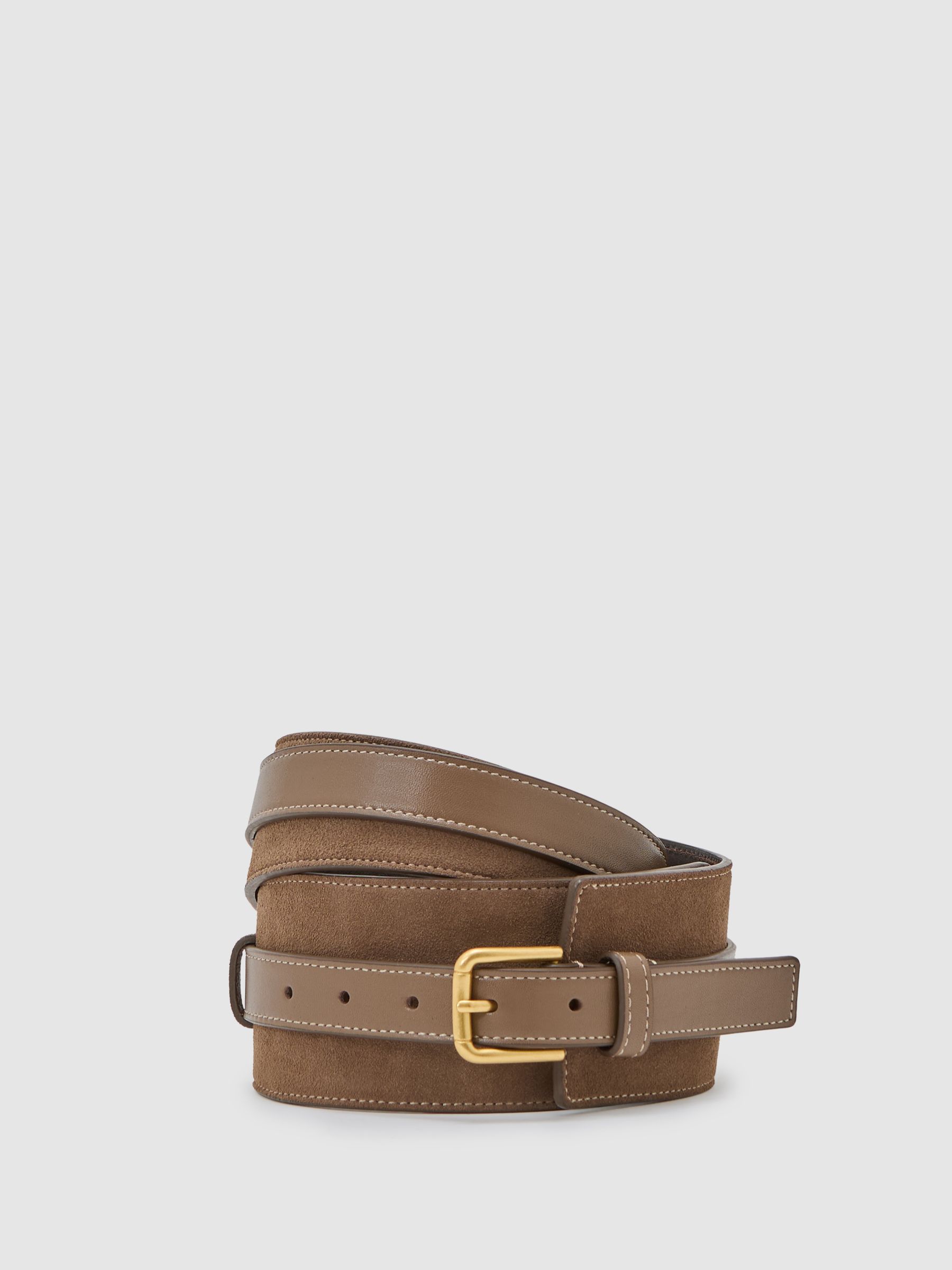 Leather and Suede Corset Waist Belt in Taupe - image 1
