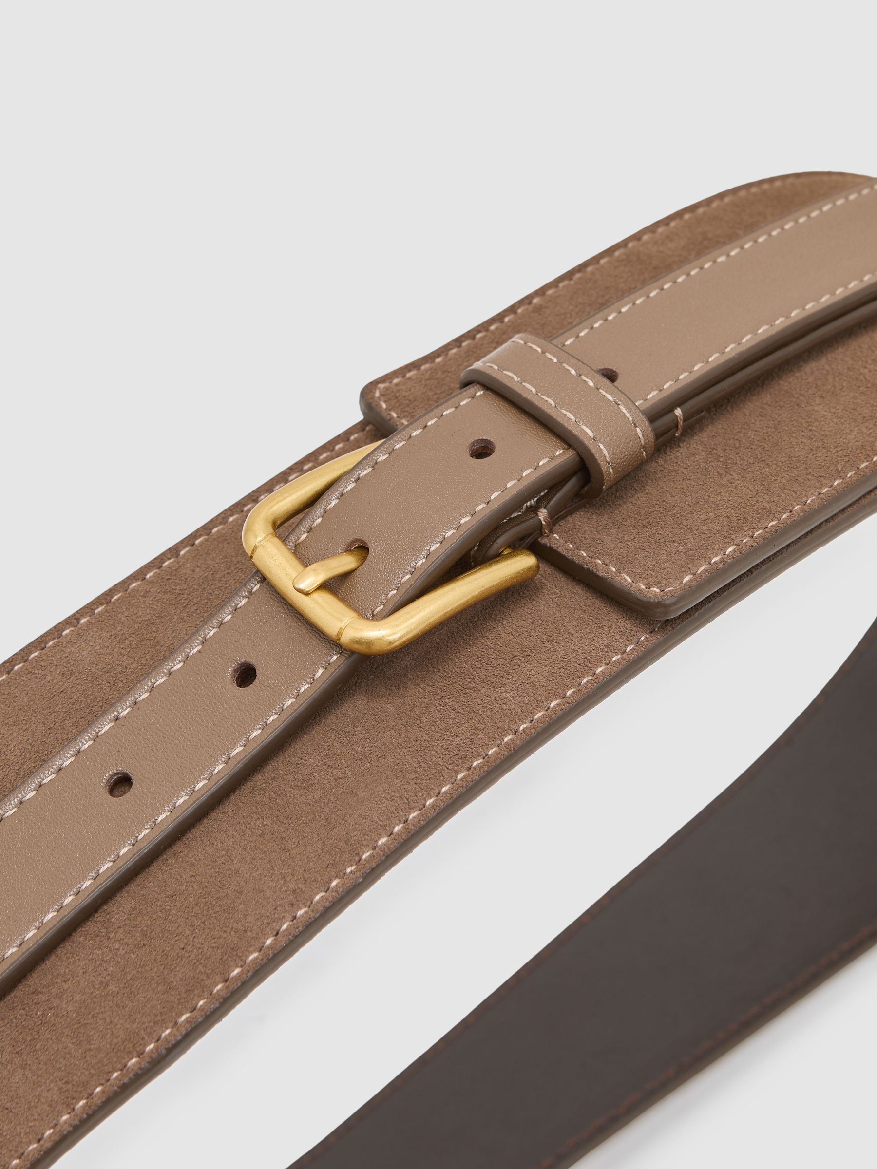 Leather and Suede Corset Waist Belt in Taupe - image 2