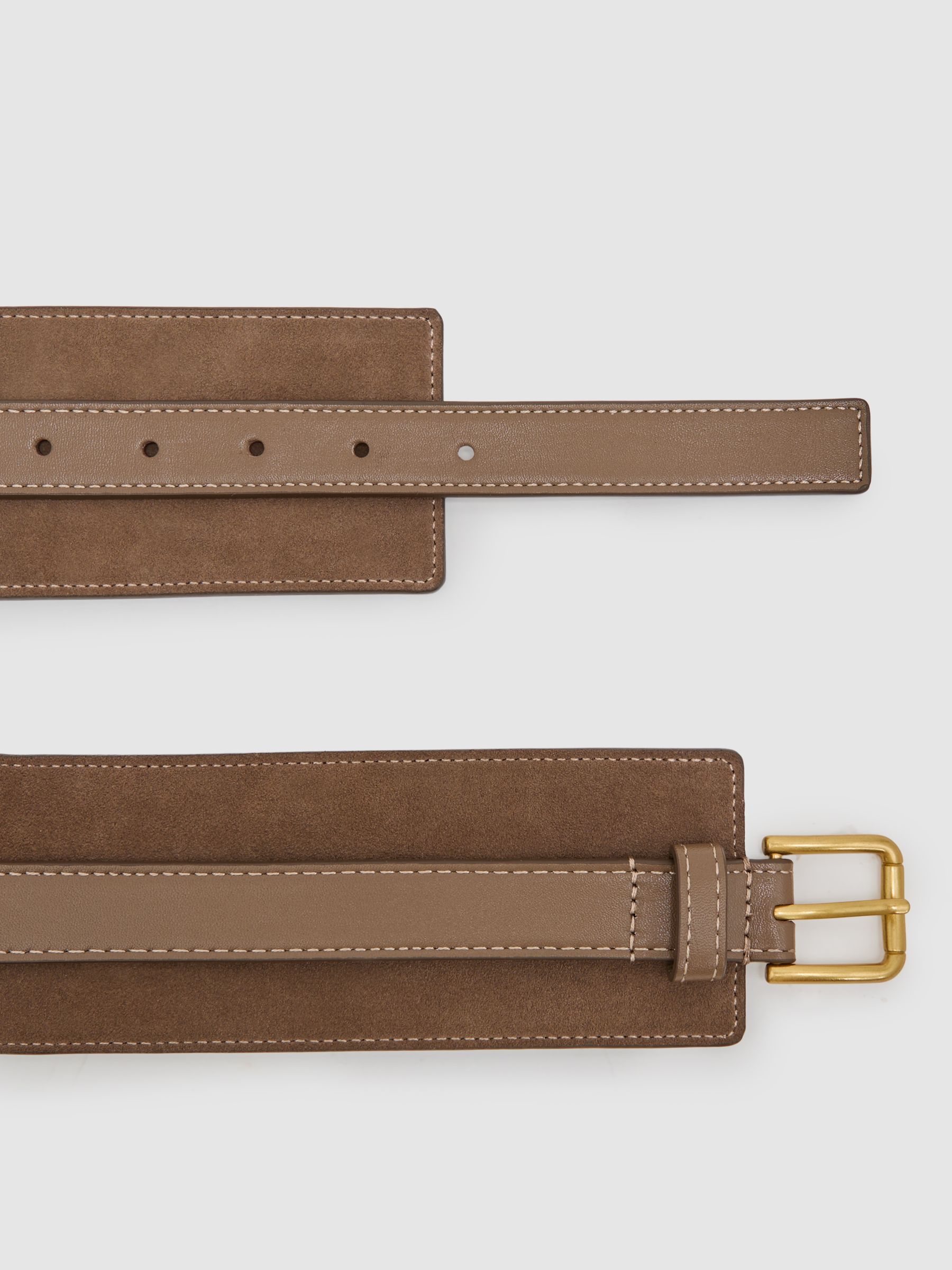 Leather and Suede Corset Waist Belt in Taupe - image 3