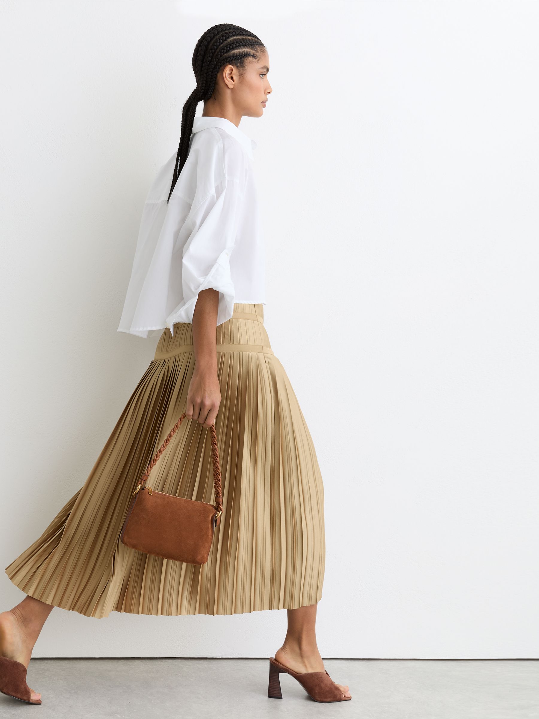 Pleated Midi Skirt in Gold - Image 4 of 7