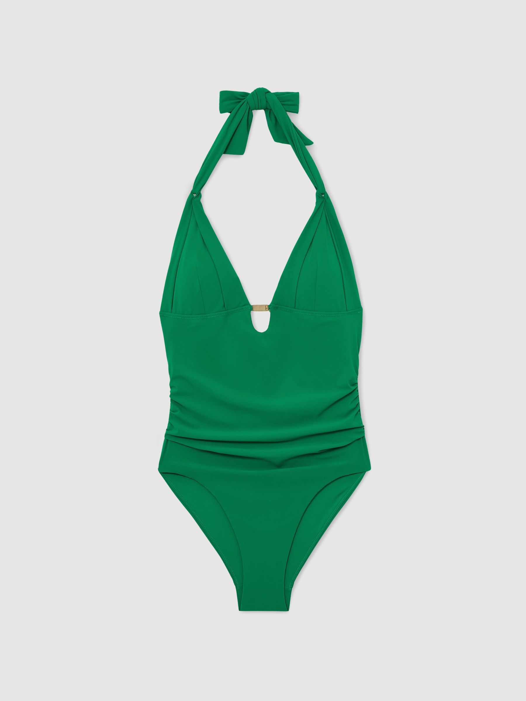 Pleat-Detail Halterneck Swimsuit in Green