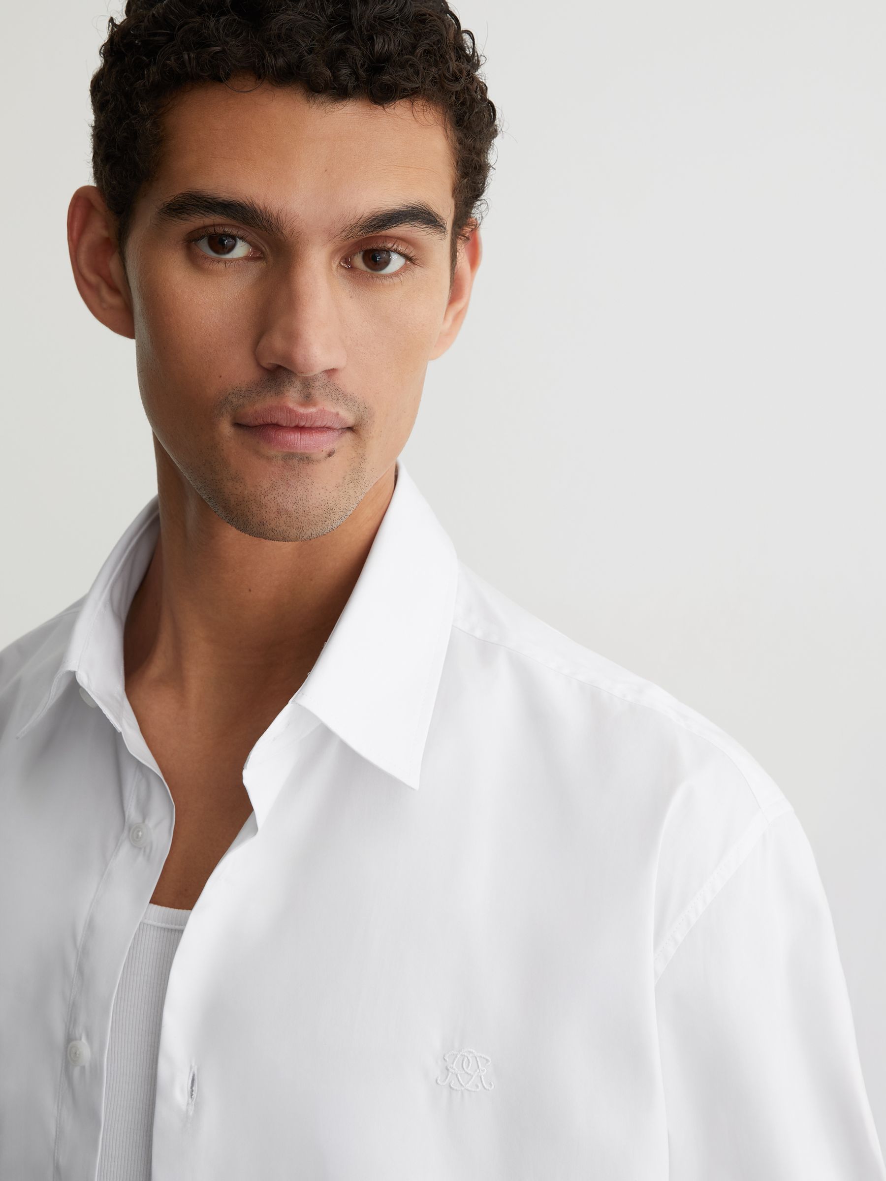 Monogram-Embroidered Relaxed-Fit Shirt Cotton in White - Image 3 of 6