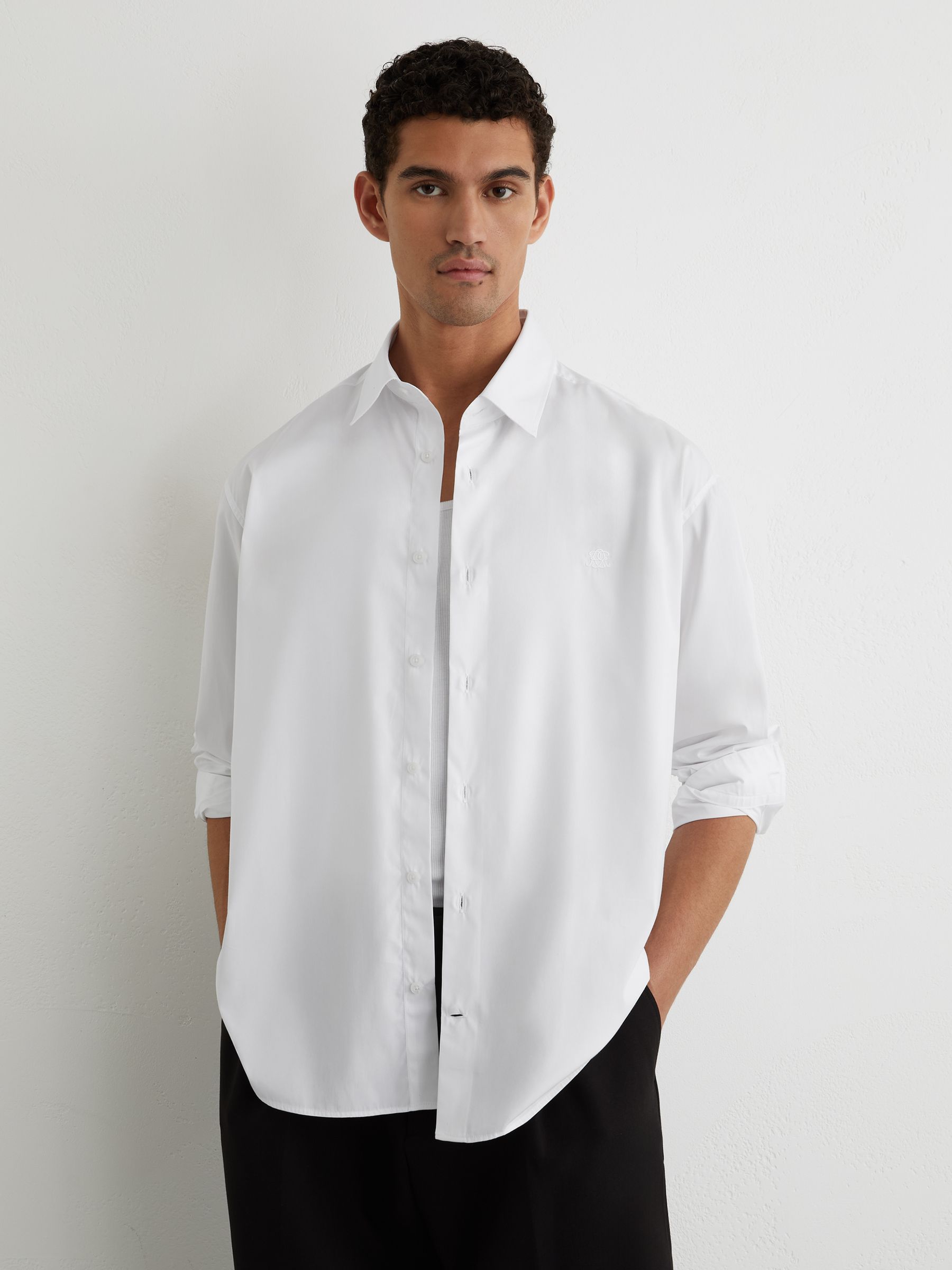 Monogram-Embroidered Relaxed-Fit Shirt Cotton in White - image 5