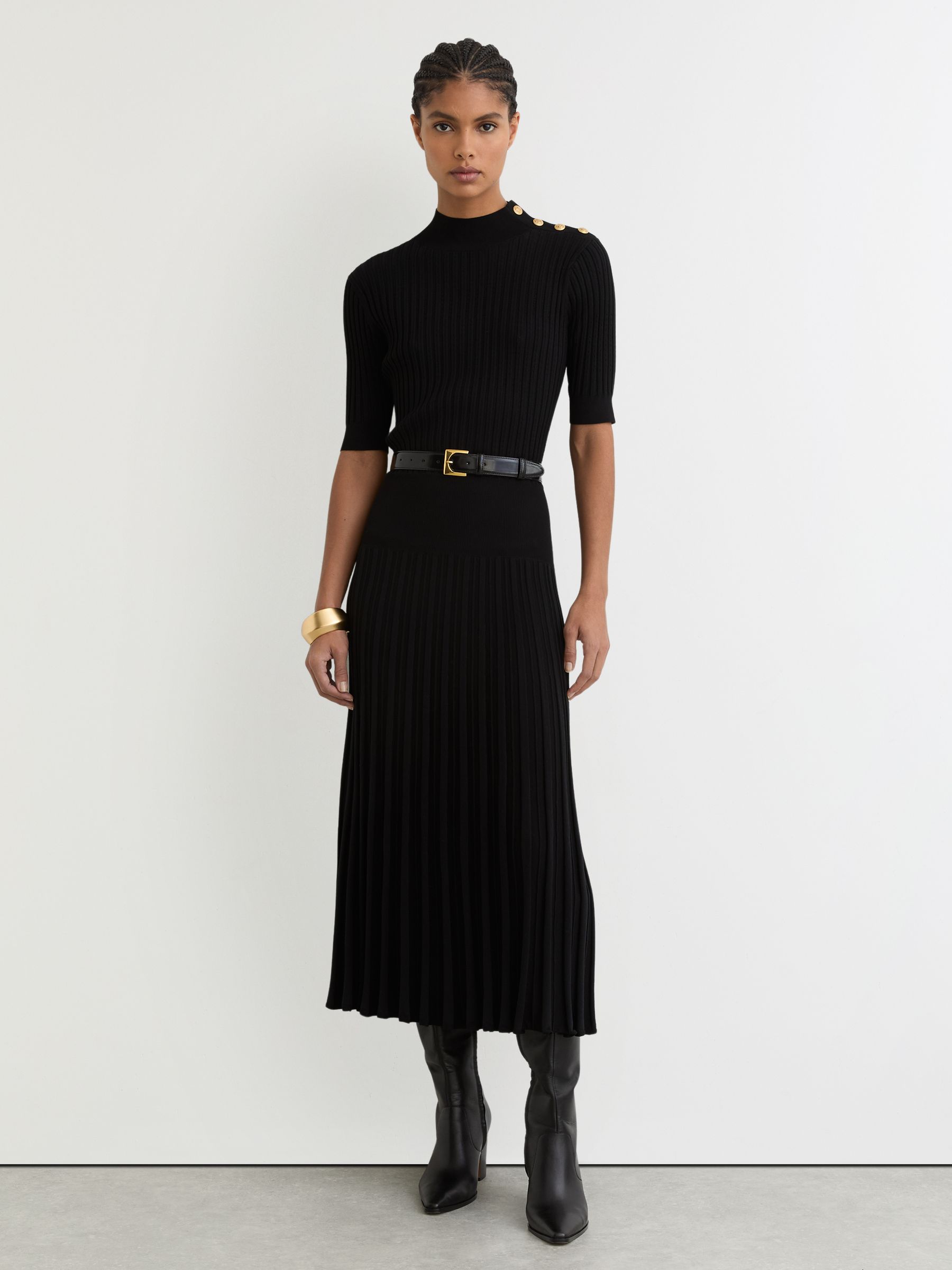 Button-detail Knitted Midi Dress