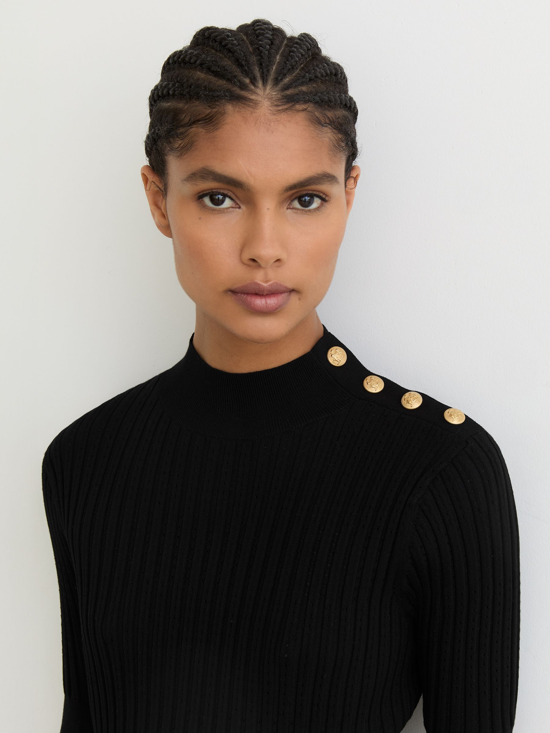 Button-Detail Knitted Midi Dress in Black - Image 5 of 7