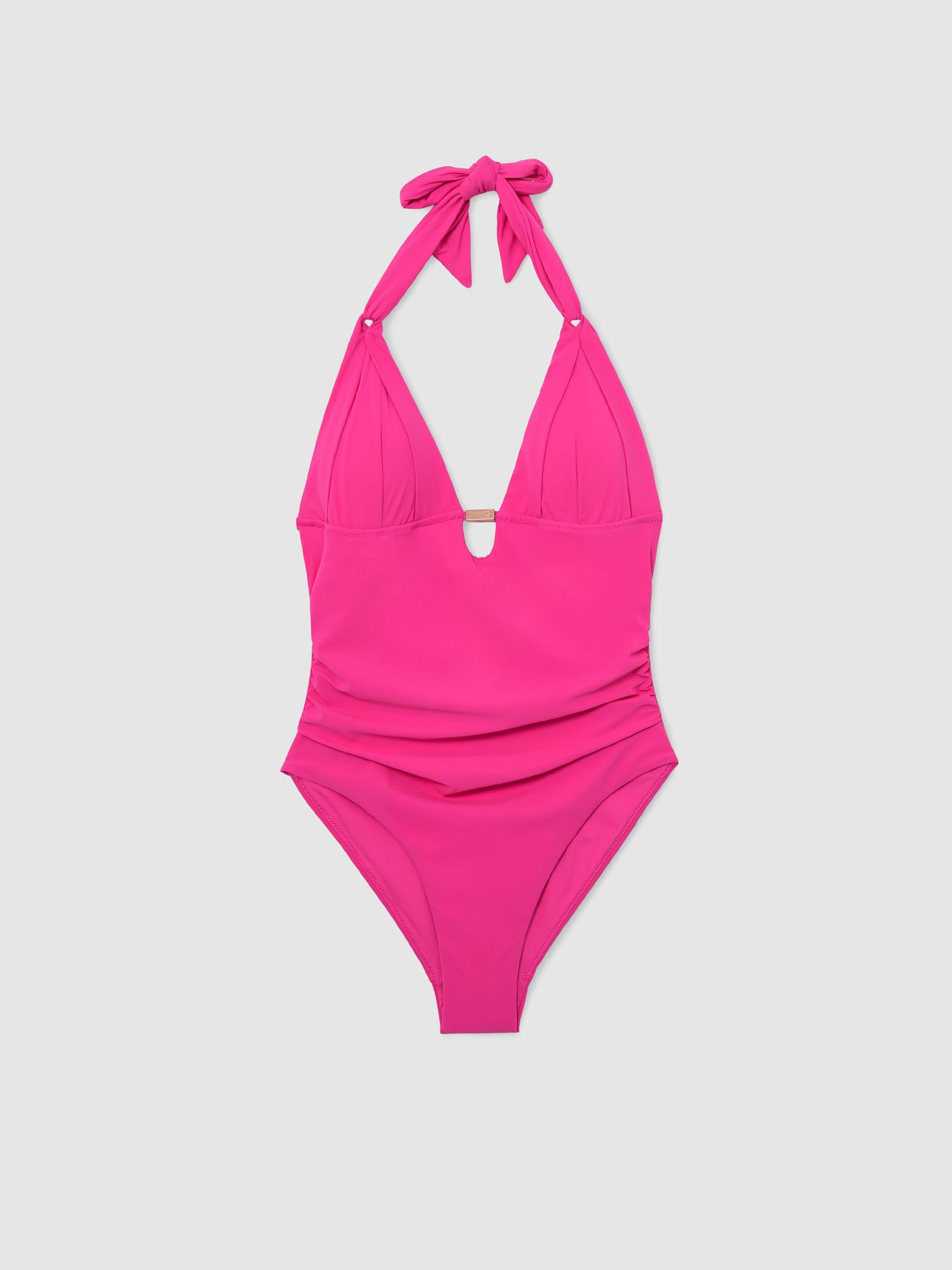 Pleat-Detail Halterneck Swimsuit in Pink - Image 2 of 7 Pleat-Detail Halterneck Swimsuit in Pink - Image 2 of 7