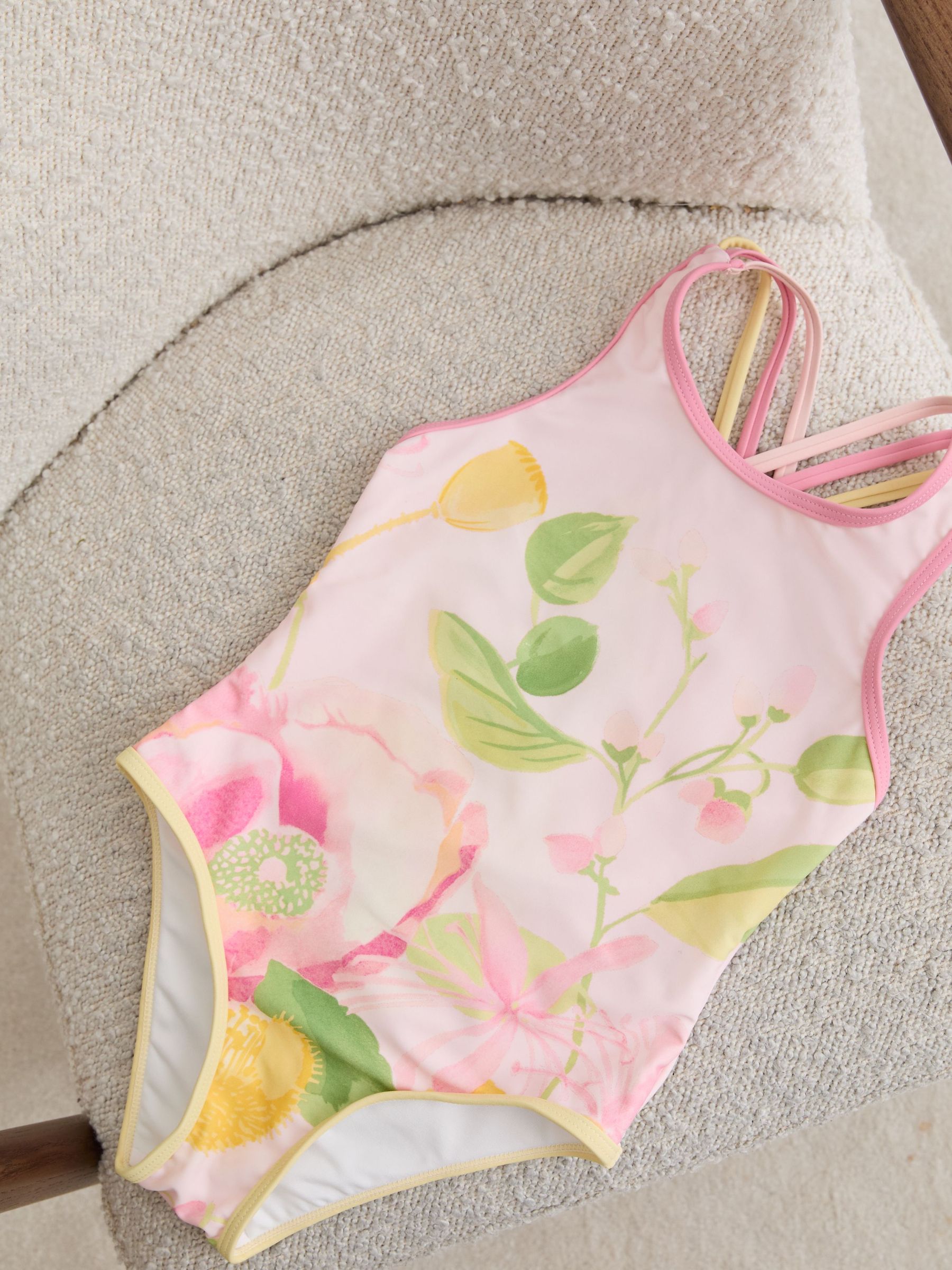 9-13 yrs Printed Cross-Strap Swimsuit in Pink Print - Image 1 of 3
