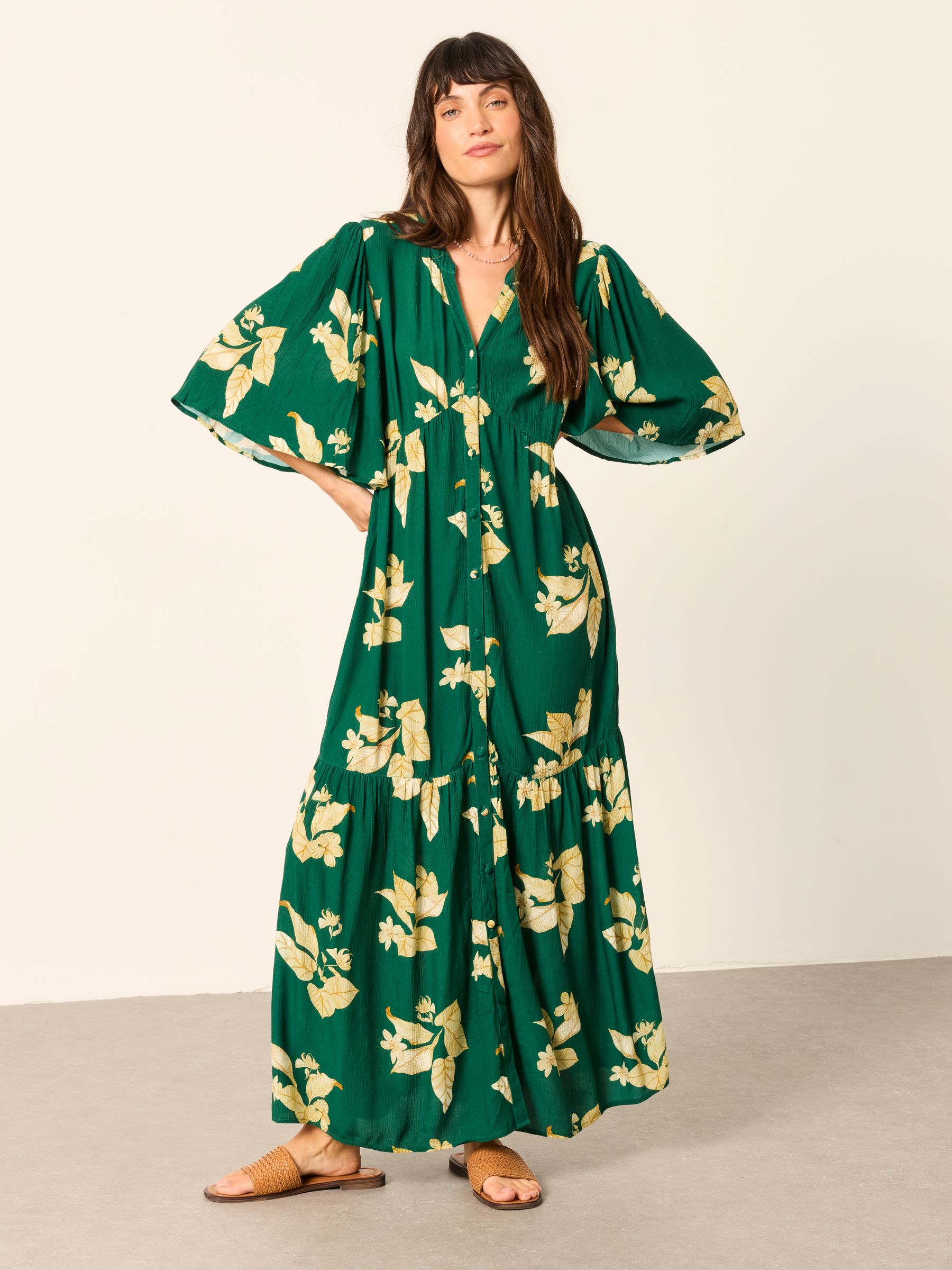 Paige Green Tonal Leaves Regular Midi Dress | FatFace USA