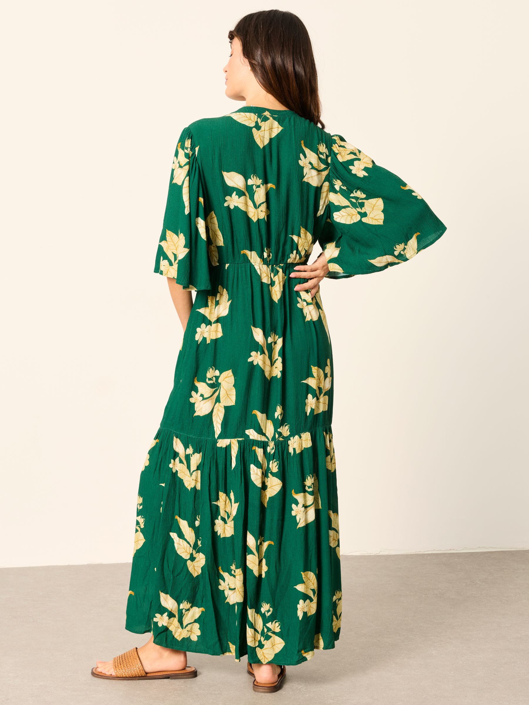 Fat Face - Green Tonal Leaves - Paige Green Tonal Leaves Regular Midi Dress