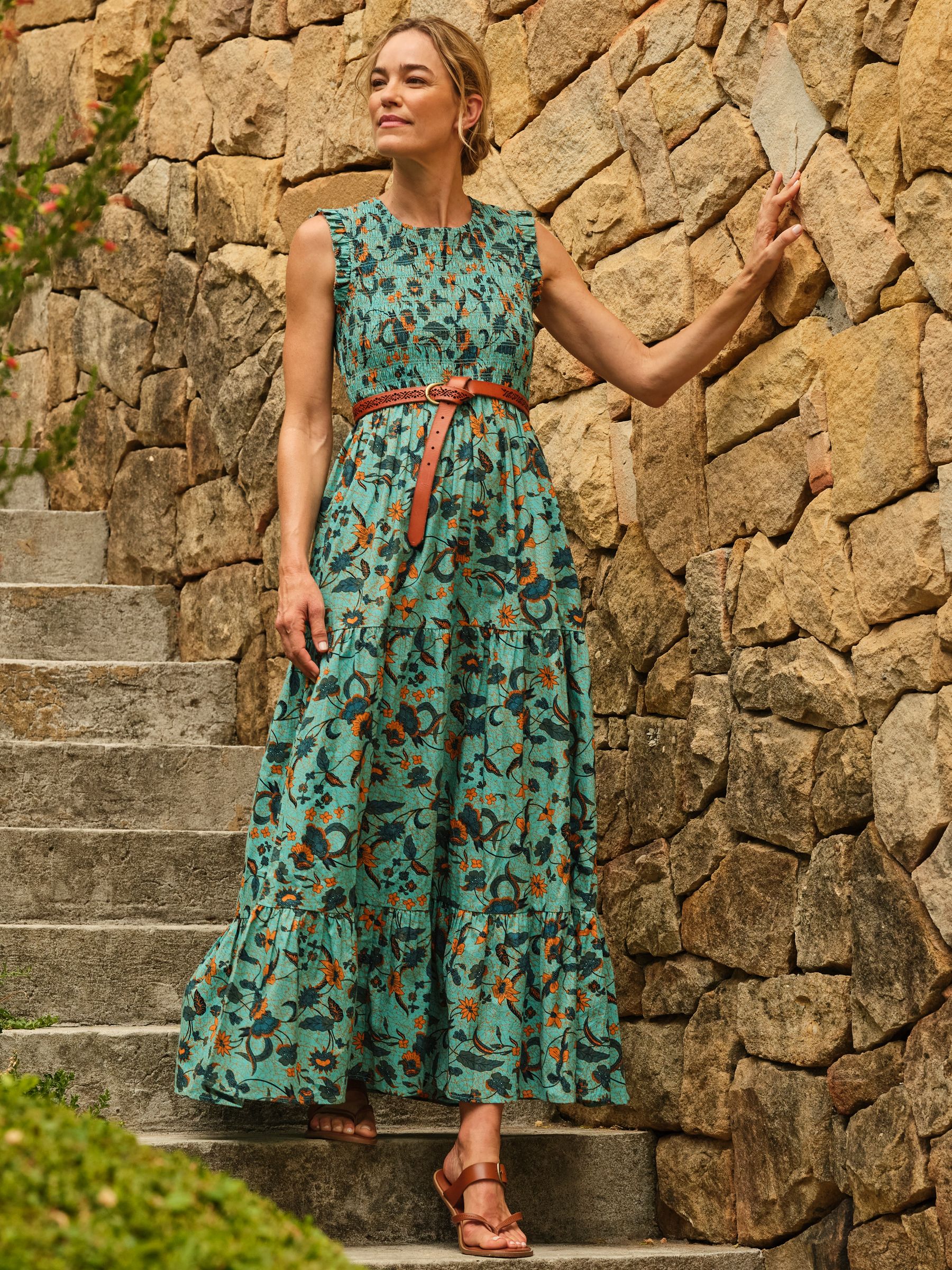 Anais Teal Blue Batik Regular Maxi Dress - Image 1 of 7