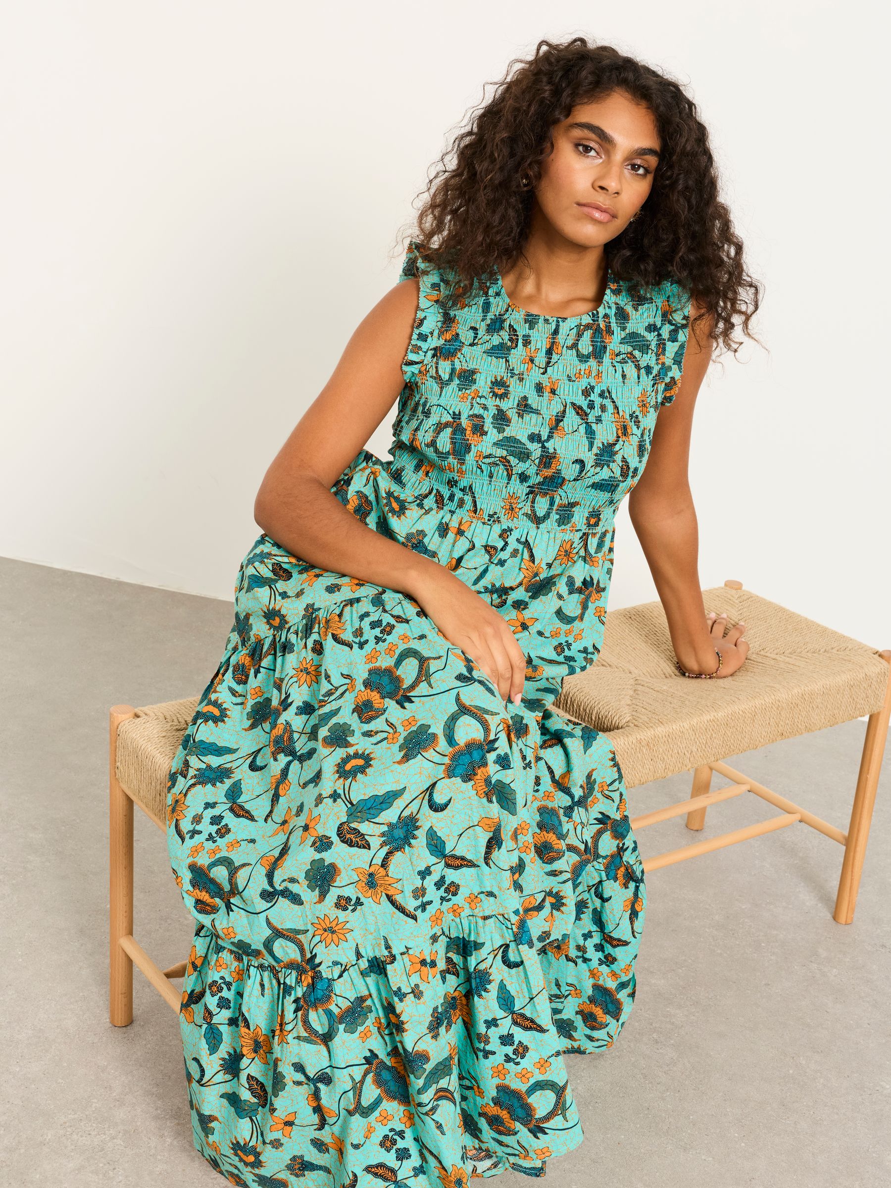 FatFace - Anais Teal Blue Batik Regular Maxi Dress
