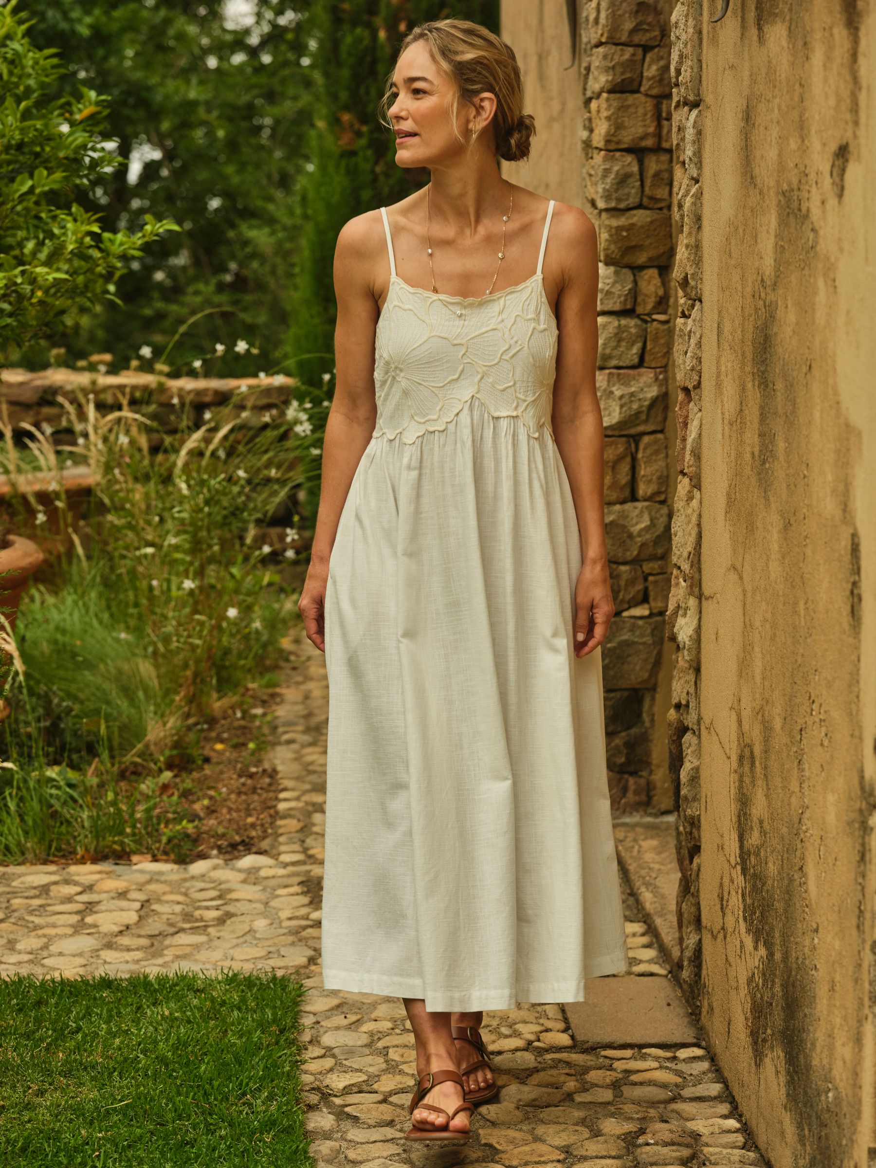 Hazel Ivory Regular Embroidered Midi Dress - Image 1 of 6