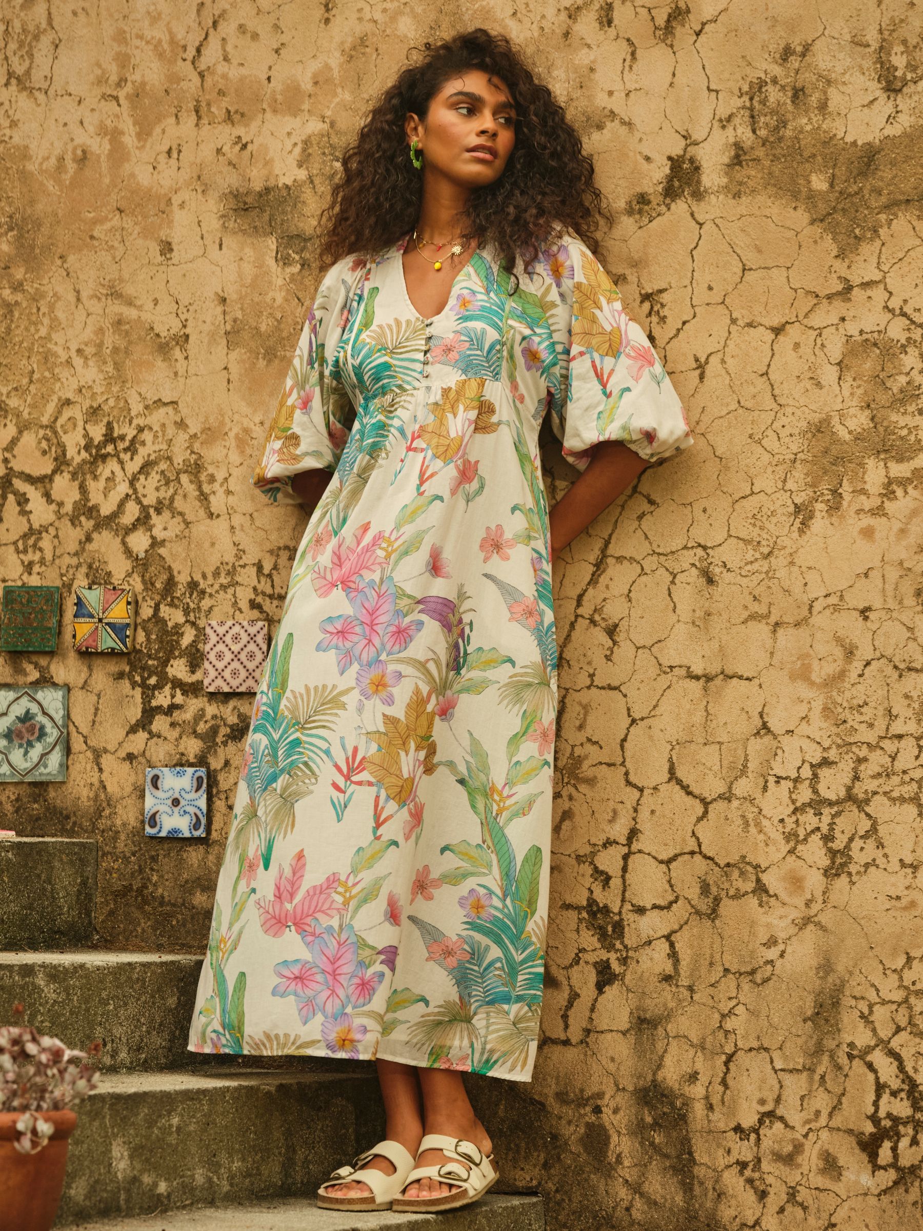 Lilibet Ivory Tropical Regular Midi Dress - Image 1 of 7