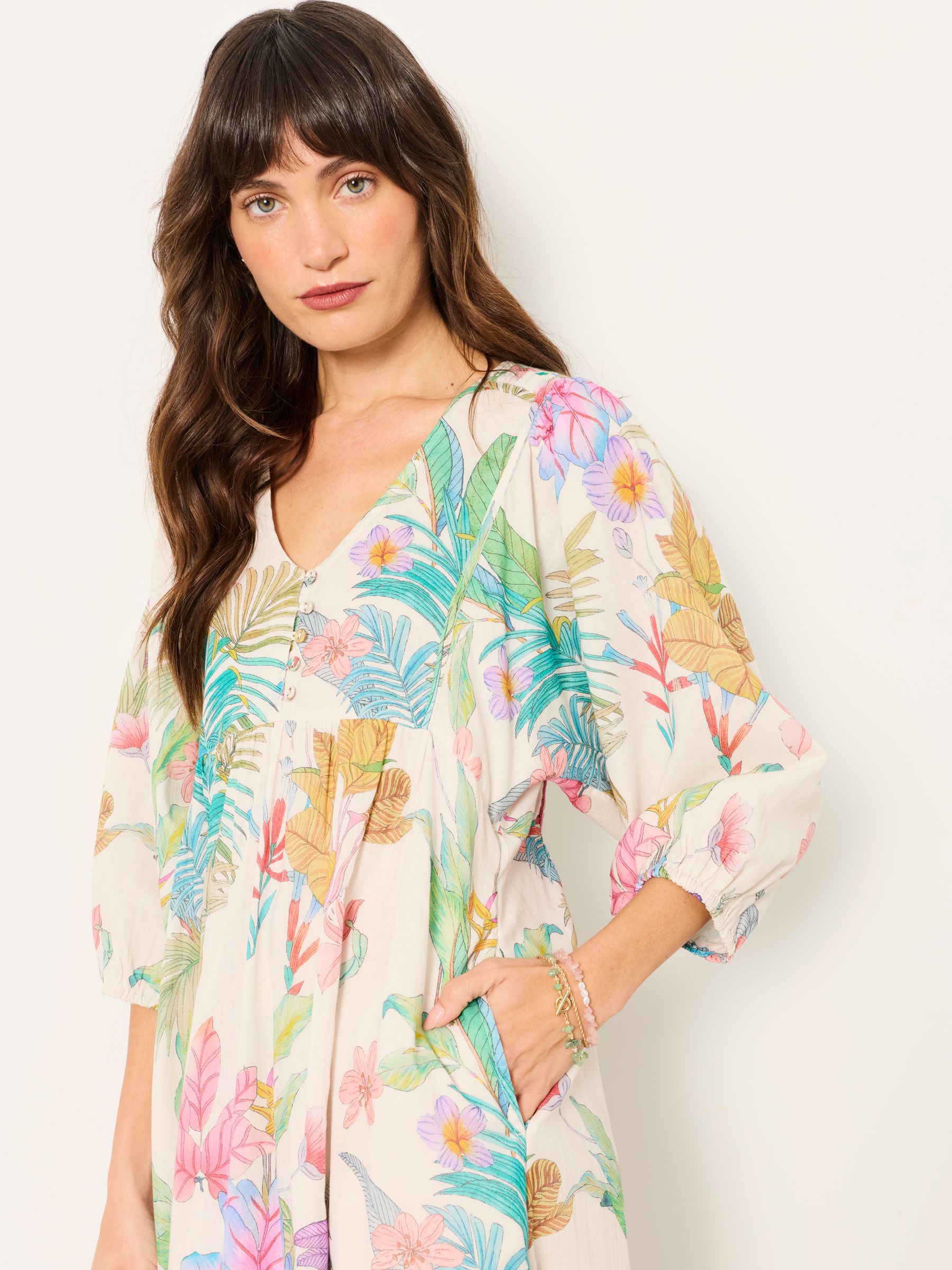 Lilibet Ivory Tropical Regular Midi Dress - Image 5 of 7