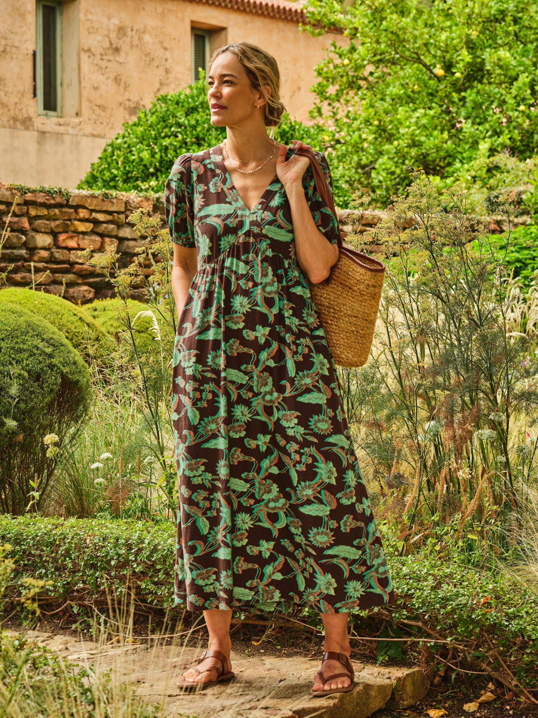 Remi Chocolate Brown Batik Regular Midi Dress - Image 1 of 6