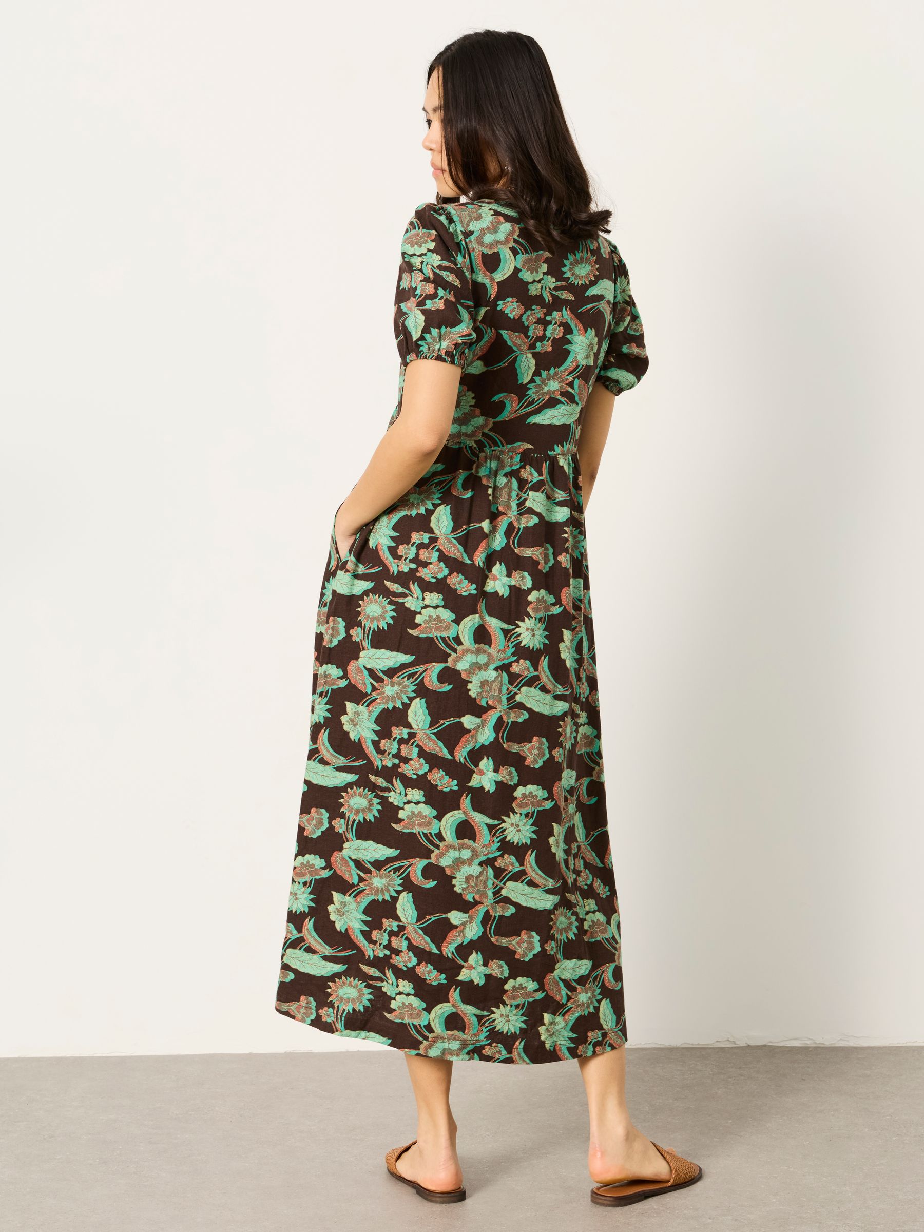 Remi Chocolate Brown Batik Regular Midi Dress - Image 3 of 6