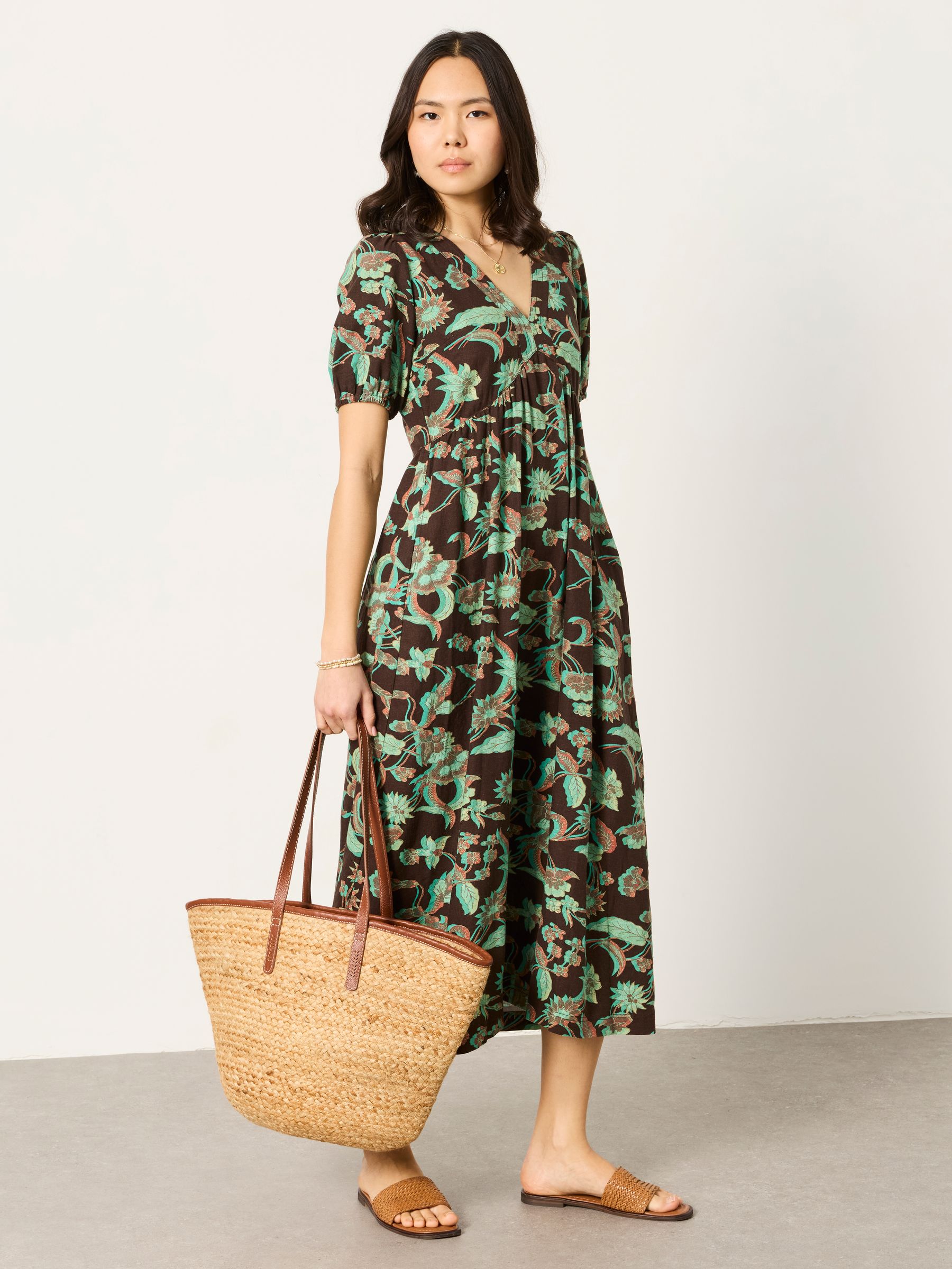 Remi Chocolate Brown Batik Regular Midi Dress - Image 4 of 6