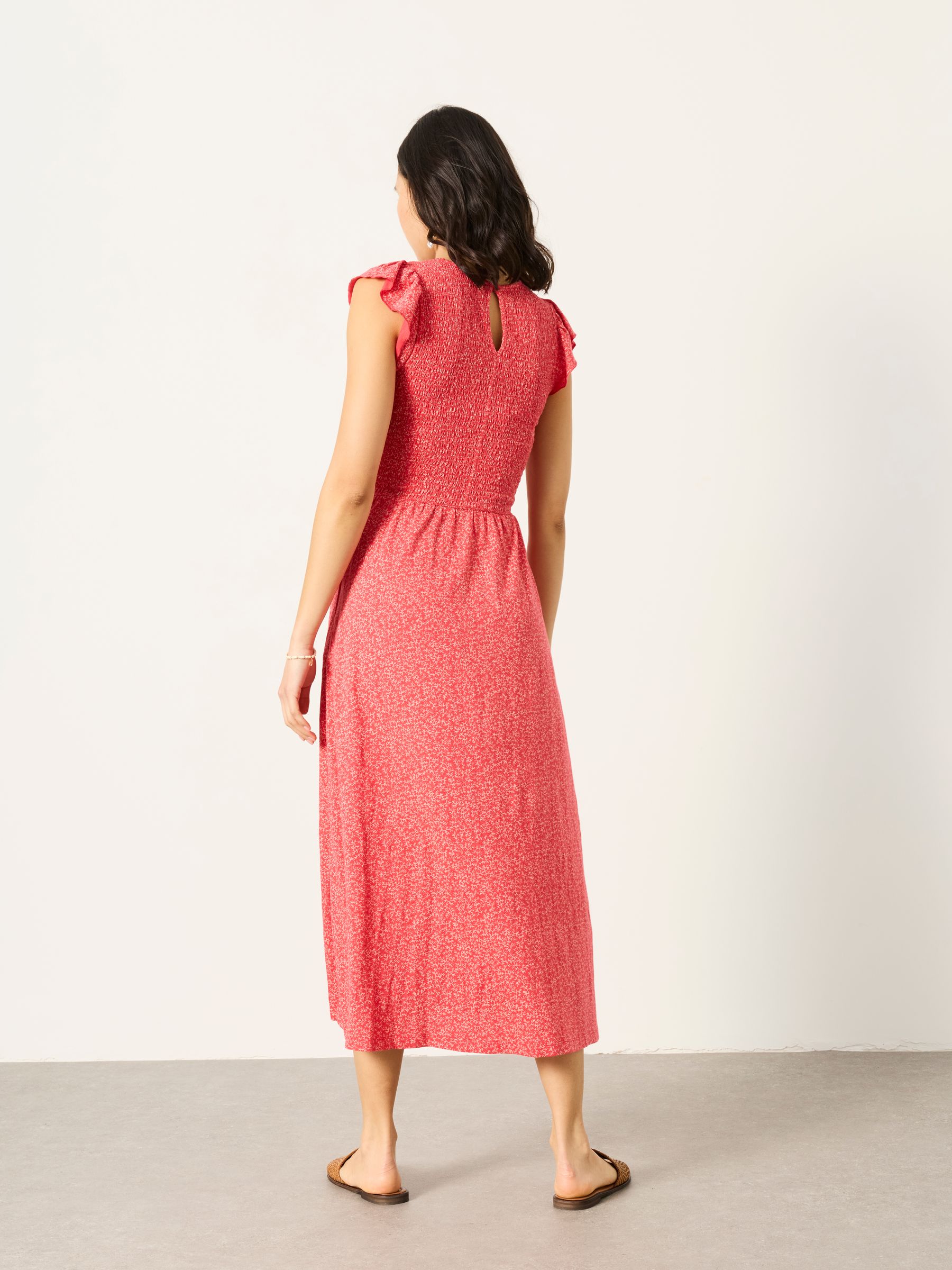 Demi Red Coral Texture Regular Jersey Midi Dress | FatFace USA Demi Red Coral Texture Regular Jersey Midi Dress | FatFace USA