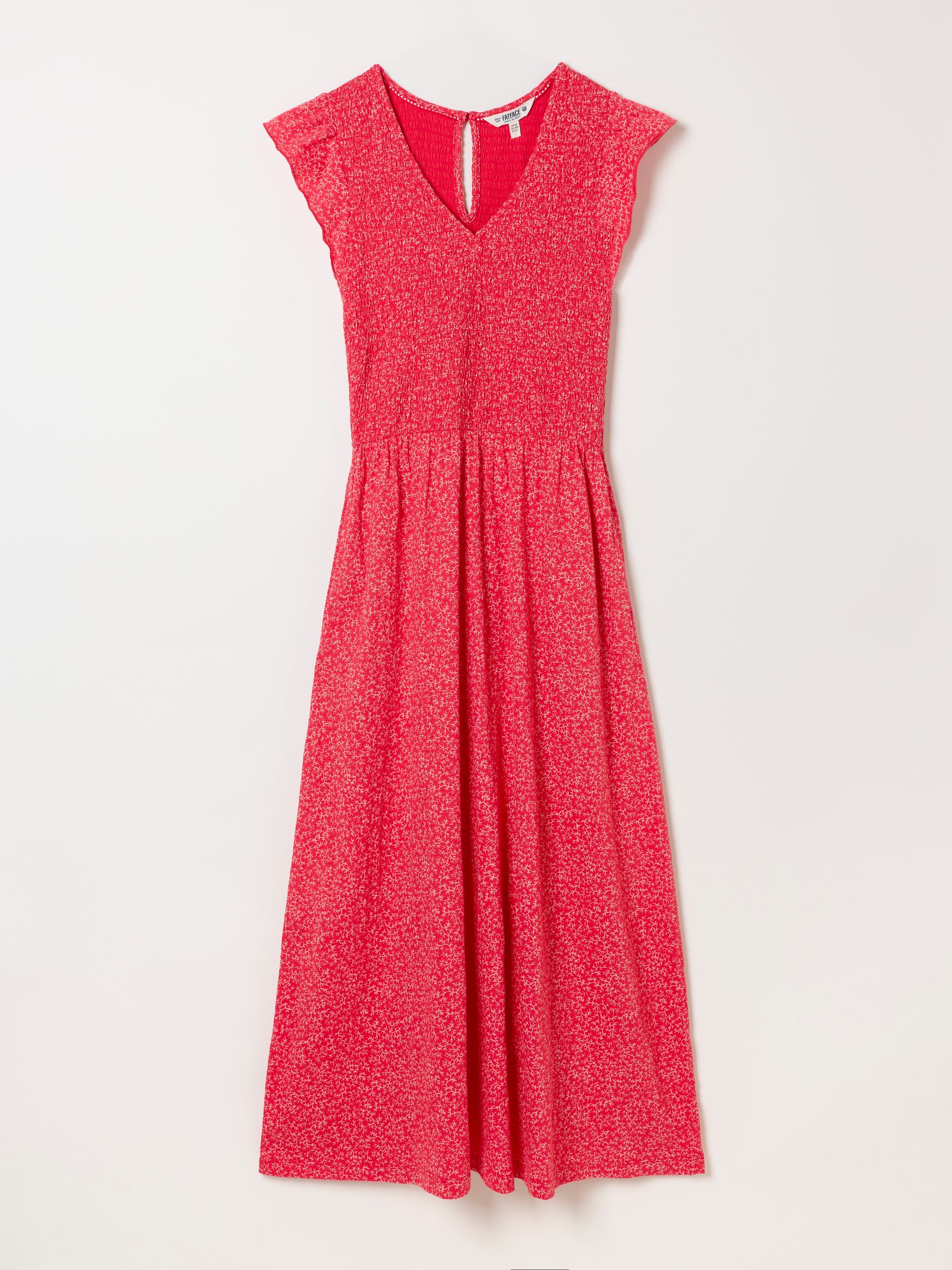 Demi Red Coral Texture Regular Jersey Midi Dress | FatFace USA Demi Red Coral Texture Regular Jersey Midi Dress | FatFace USA